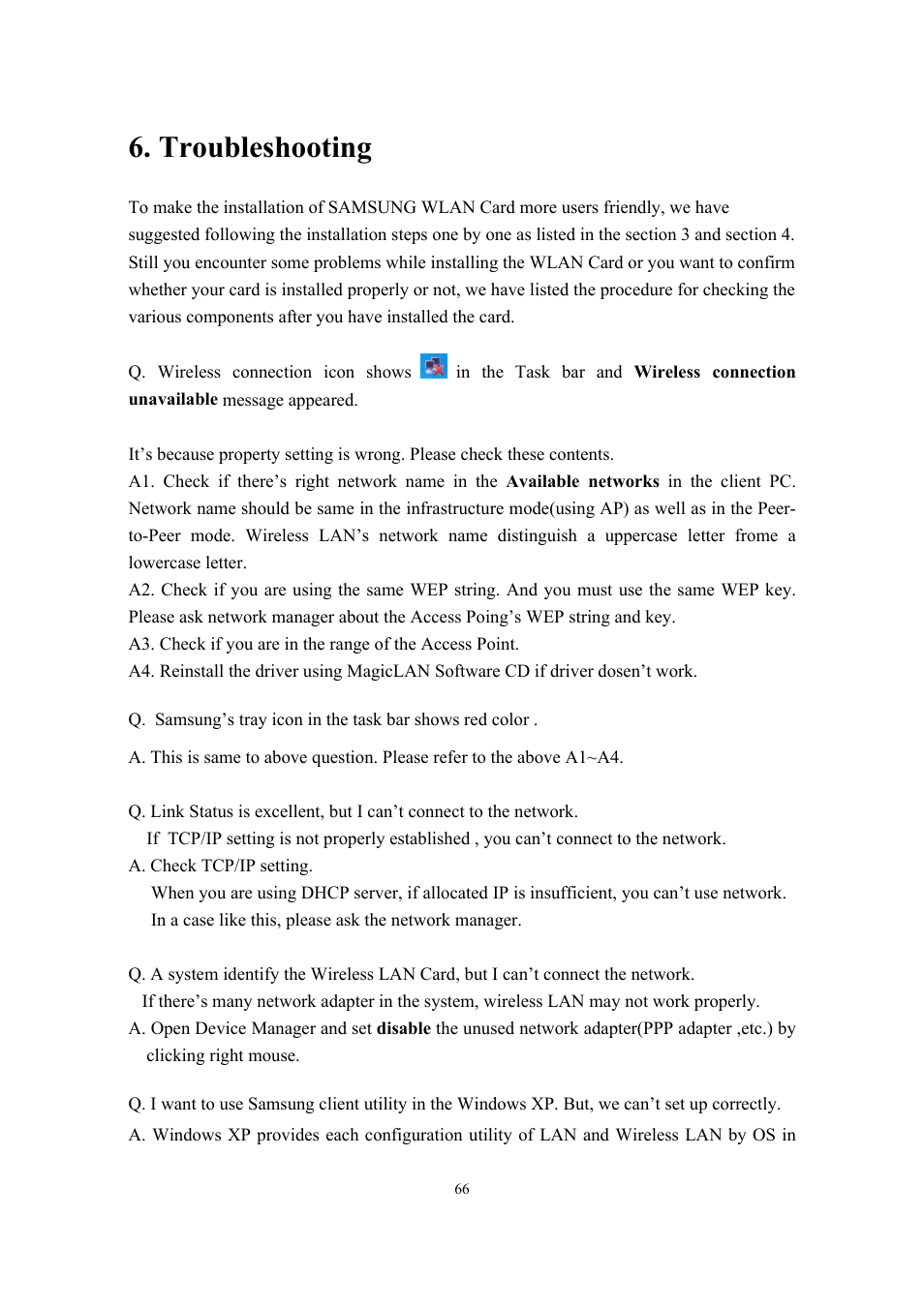 Troubleshooting | Samsung SWL-2210M User Manual | Page 66 / 67