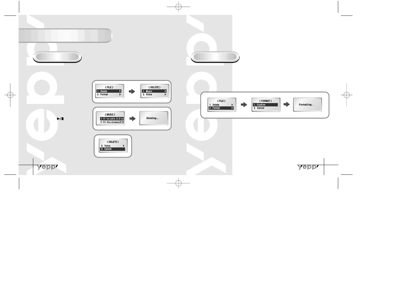 Managing files (deleting/formatting), Managing files | Samsung YP-30S User Manual | Page 10 / 30