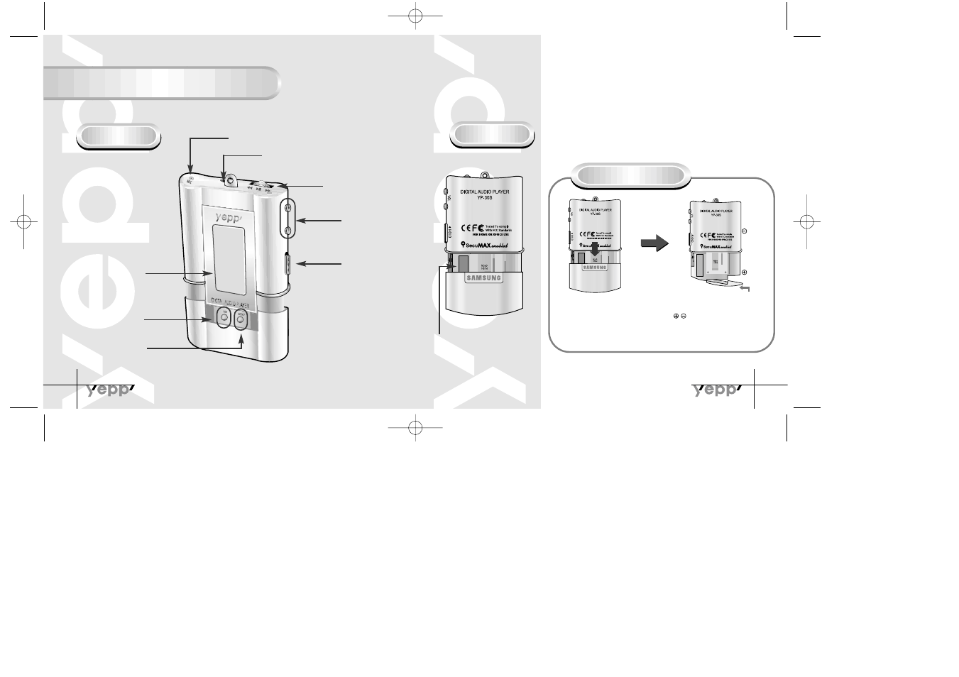 Location of controls inserting the battery, Location of controls, Front rear | Samsung YP-30S User Manual | Page 4 / 30