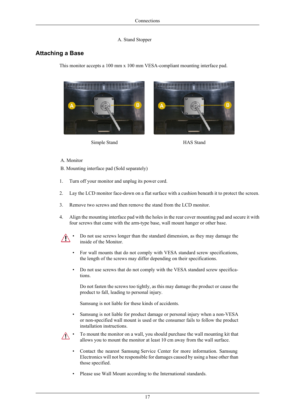 Attaching a base | Samsung 2443BWX User Manual | Page 18 / 74