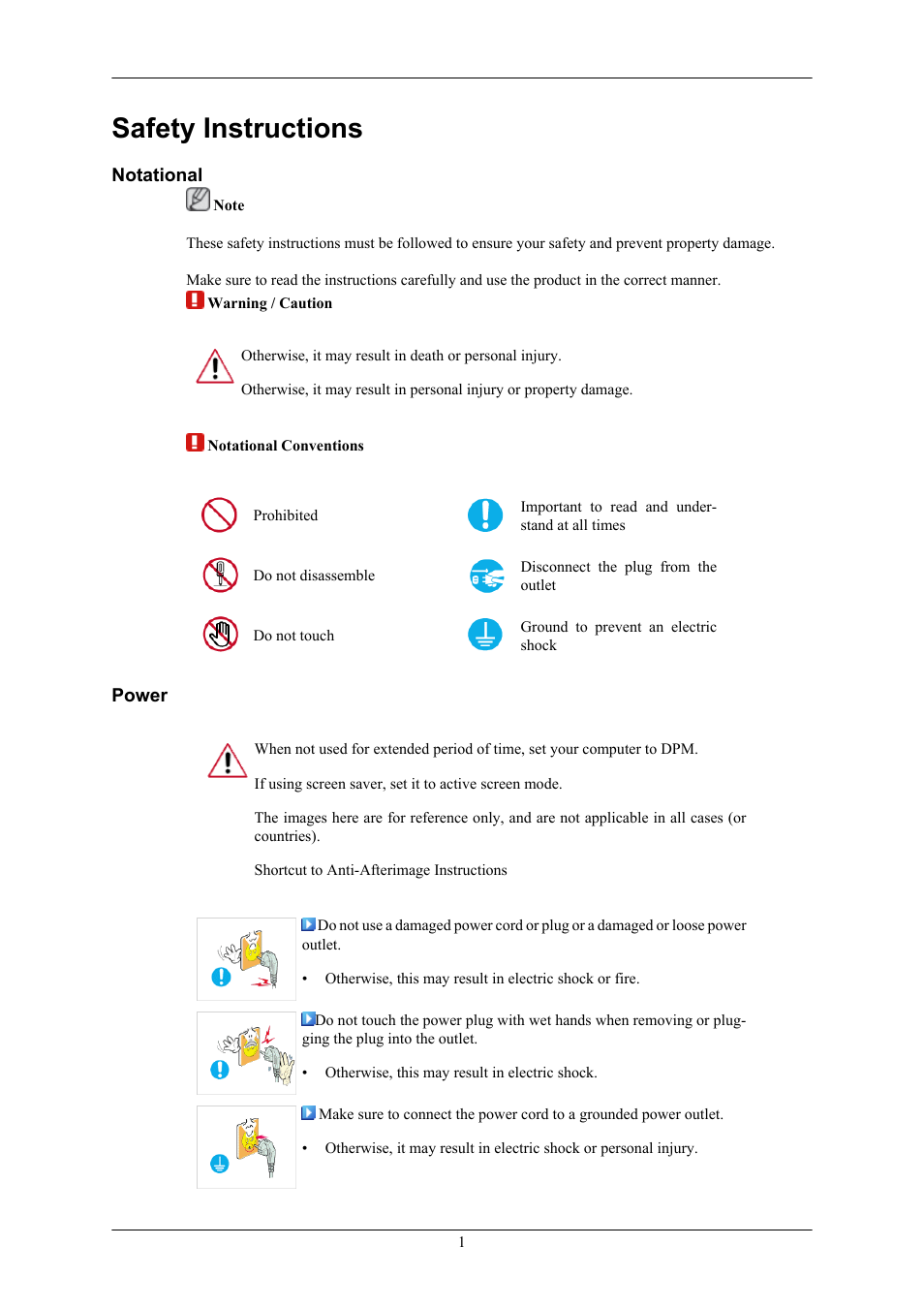 Safety instructions, Notational, Power | Samsung 2443BWX User Manual | Page 2 / 74