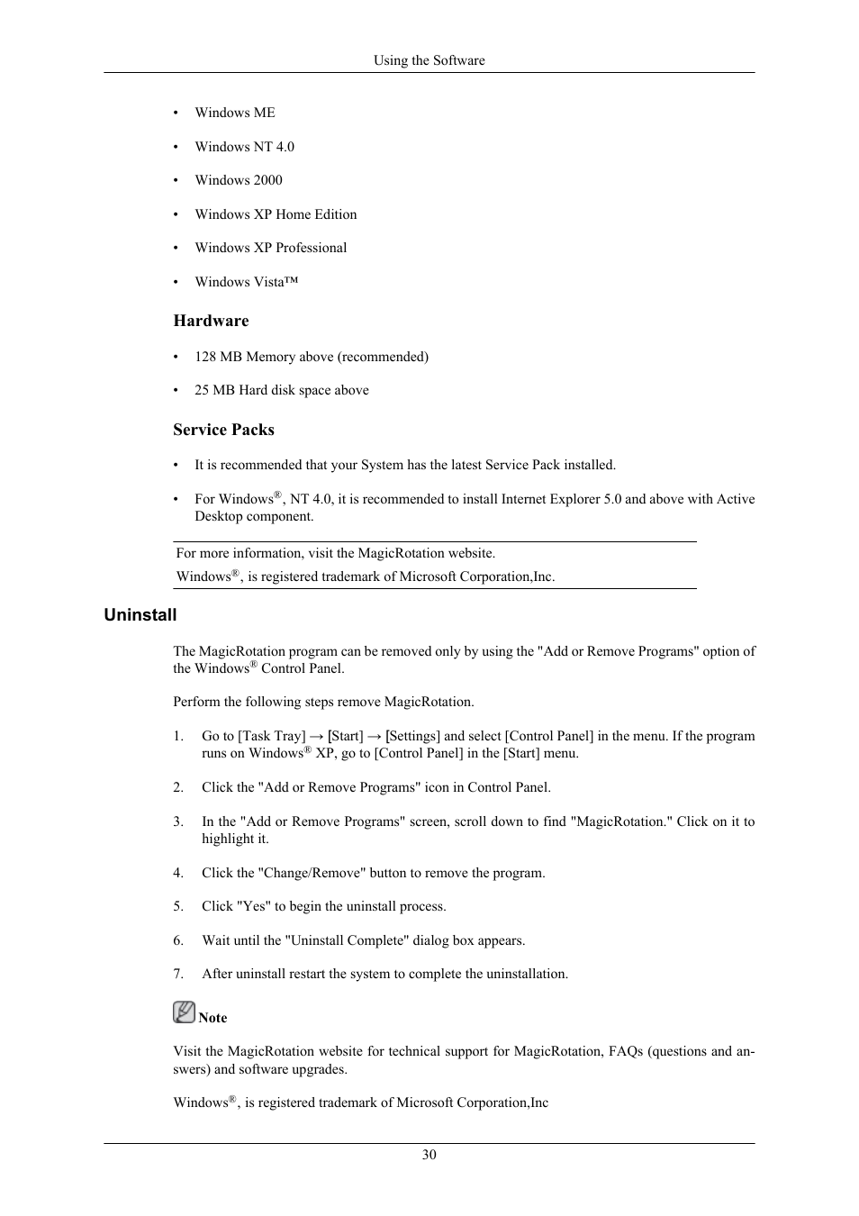 Uninstall | Samsung 2443BWX User Manual | Page 31 / 74