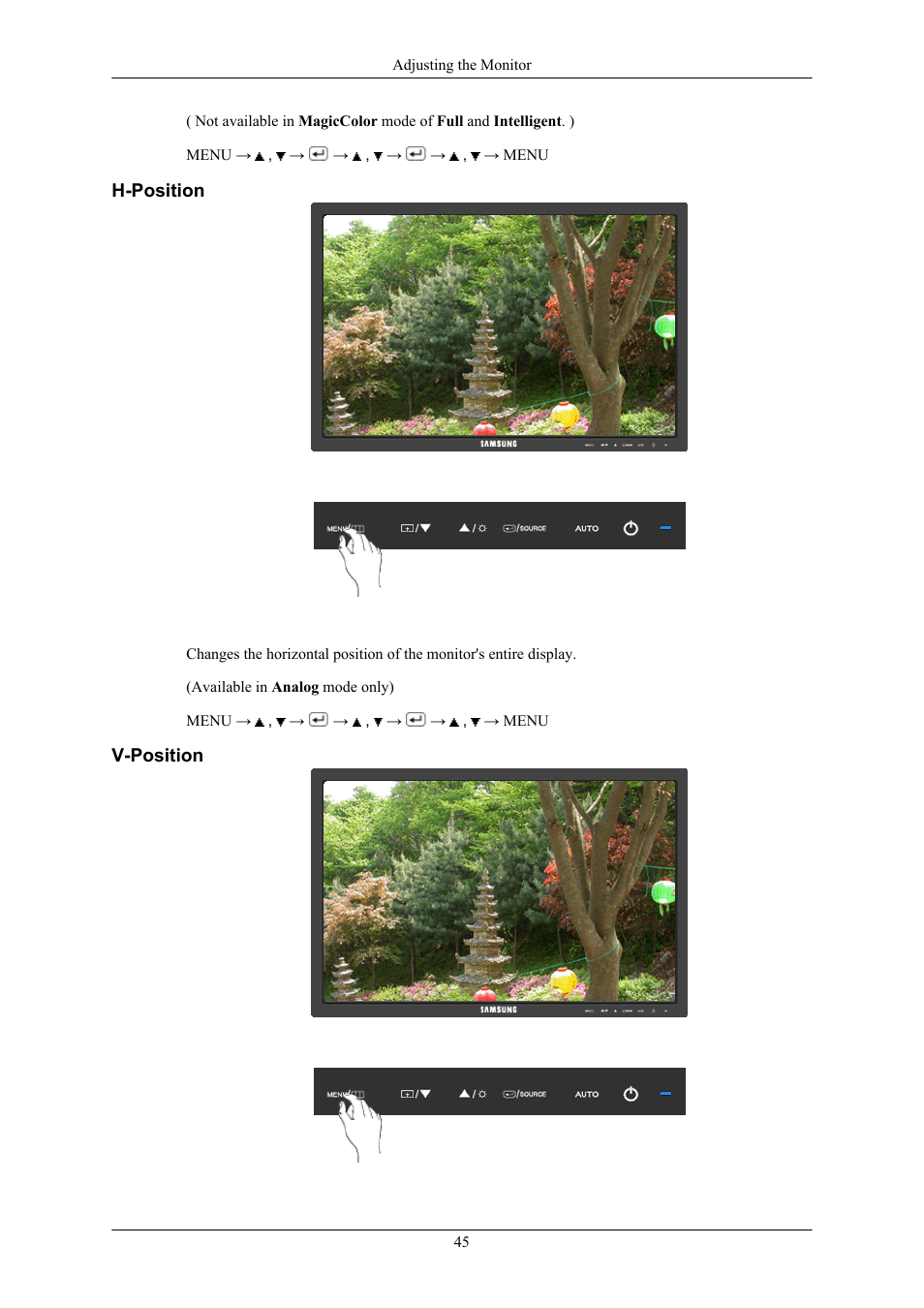 H-position, V-position | Samsung 2443BWX User Manual | Page 46 / 74