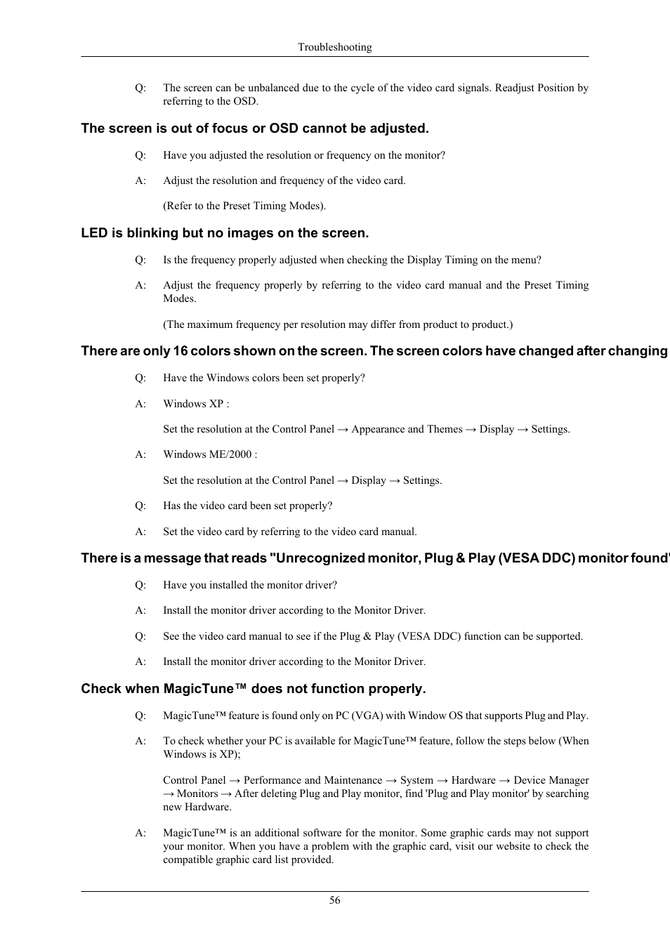 Led is blinking but no images on the screen, Check when magictune™ does not function properly | Samsung 2443BWX User Manual | Page 57 / 74