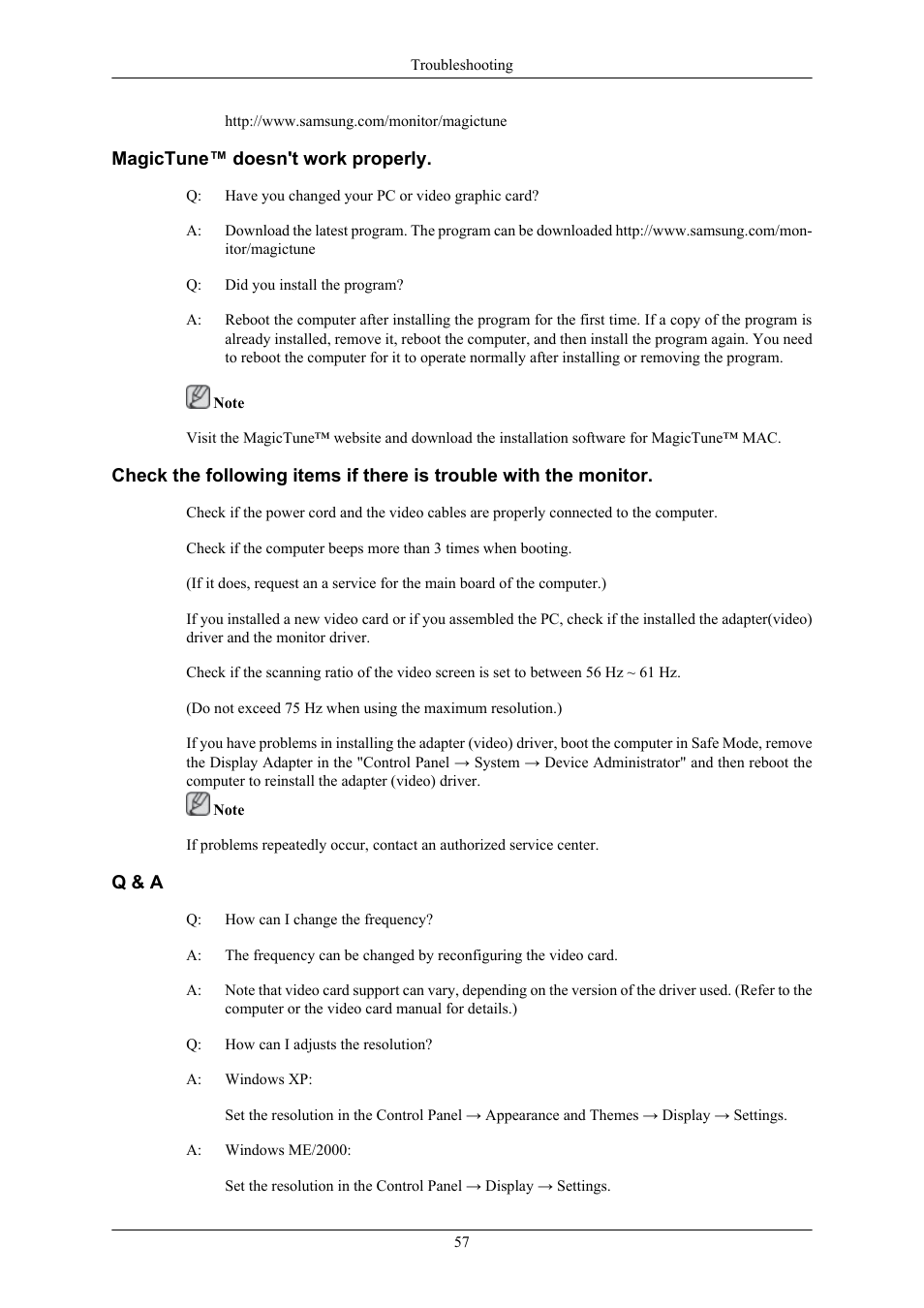 Magictune™ doesn't work properly, Q & a | Samsung 2443BWX User Manual | Page 58 / 74