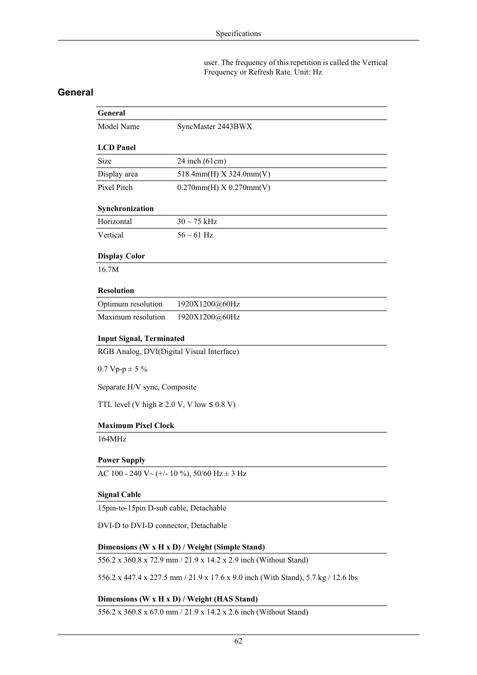 General | Samsung 2443BWX User Manual | Page 63 / 74