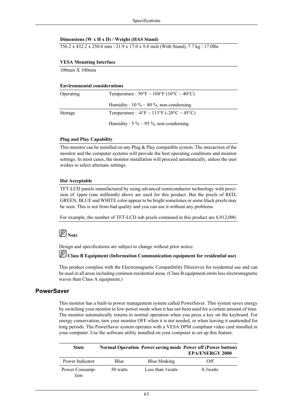 Powersaver | Samsung 2443BWX User Manual | Page 64 / 74