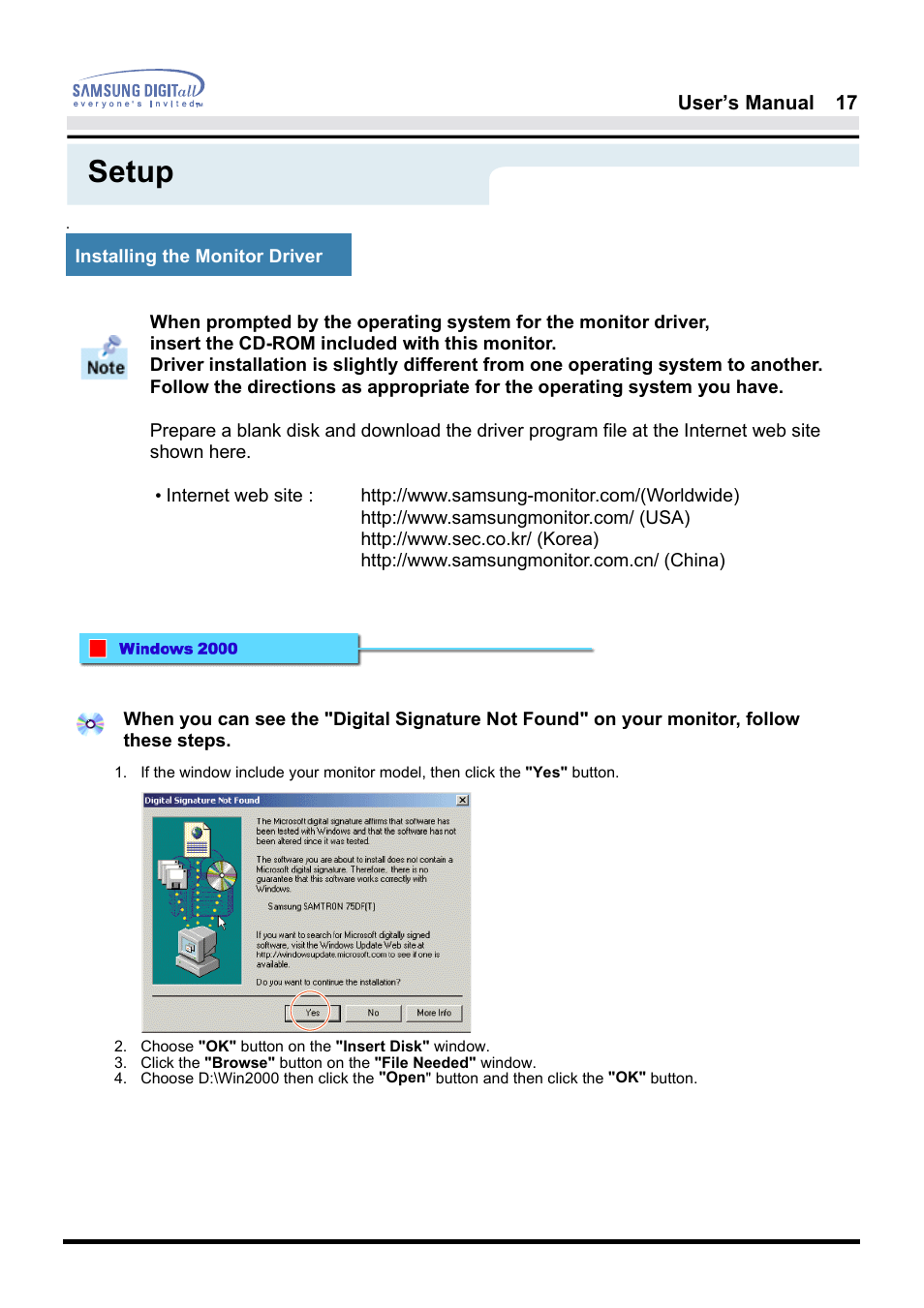 Setup | Samsung 181B User Manual | Page 17 / 65