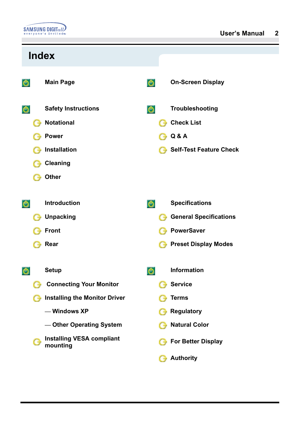 Index | Samsung 181B User Manual | Page 2 / 65