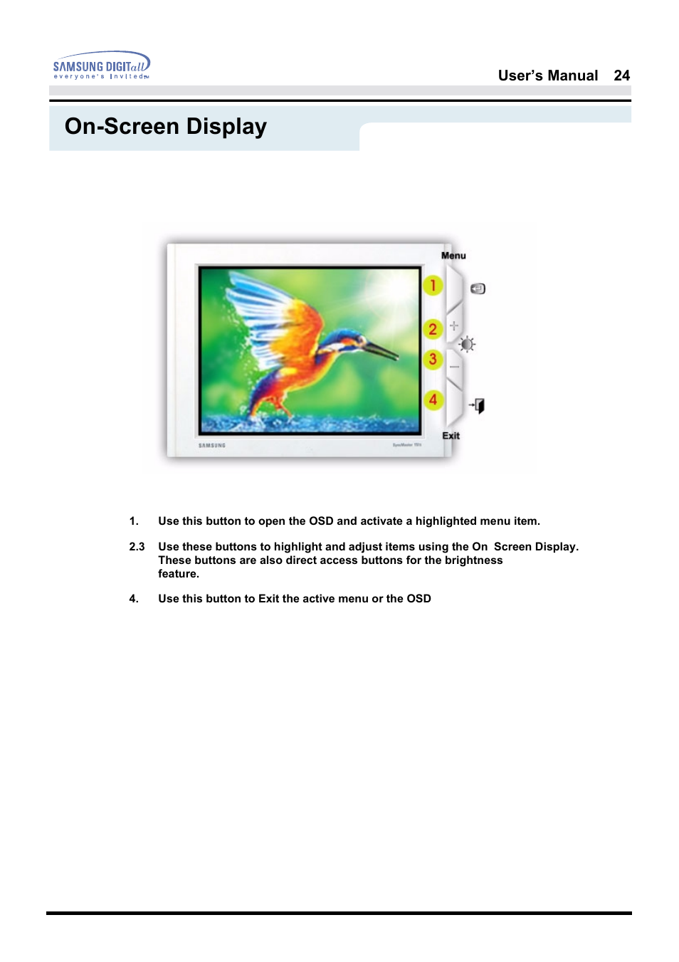 On-screen display | Samsung 181B User Manual | Page 24 / 65