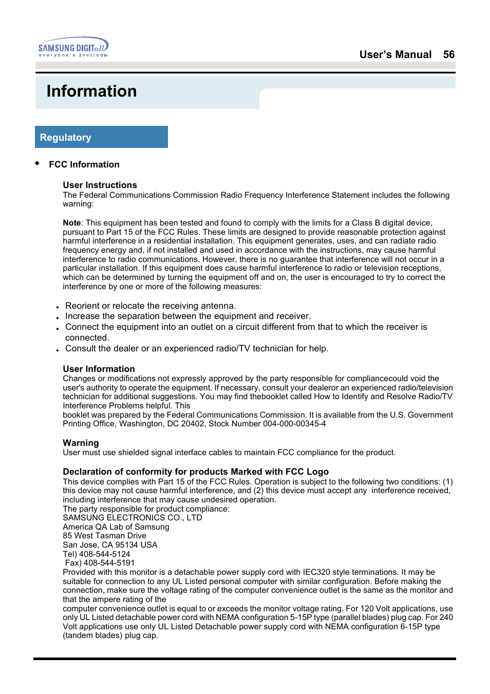 Information | Samsung 181B User Manual | Page 56 / 65