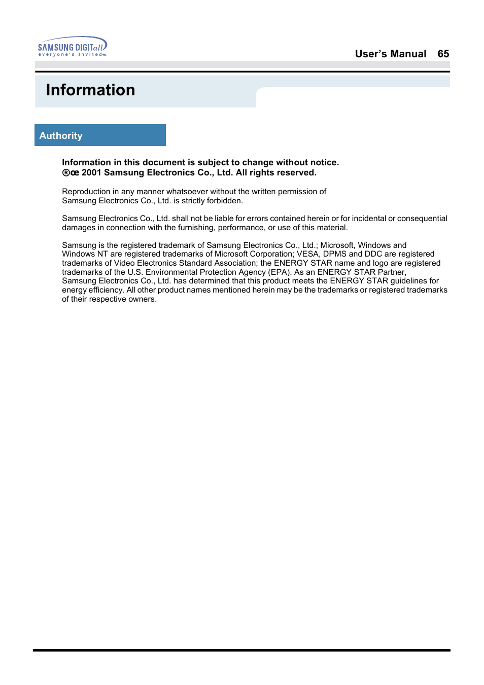 Information | Samsung 181B User Manual | Page 65 / 65
