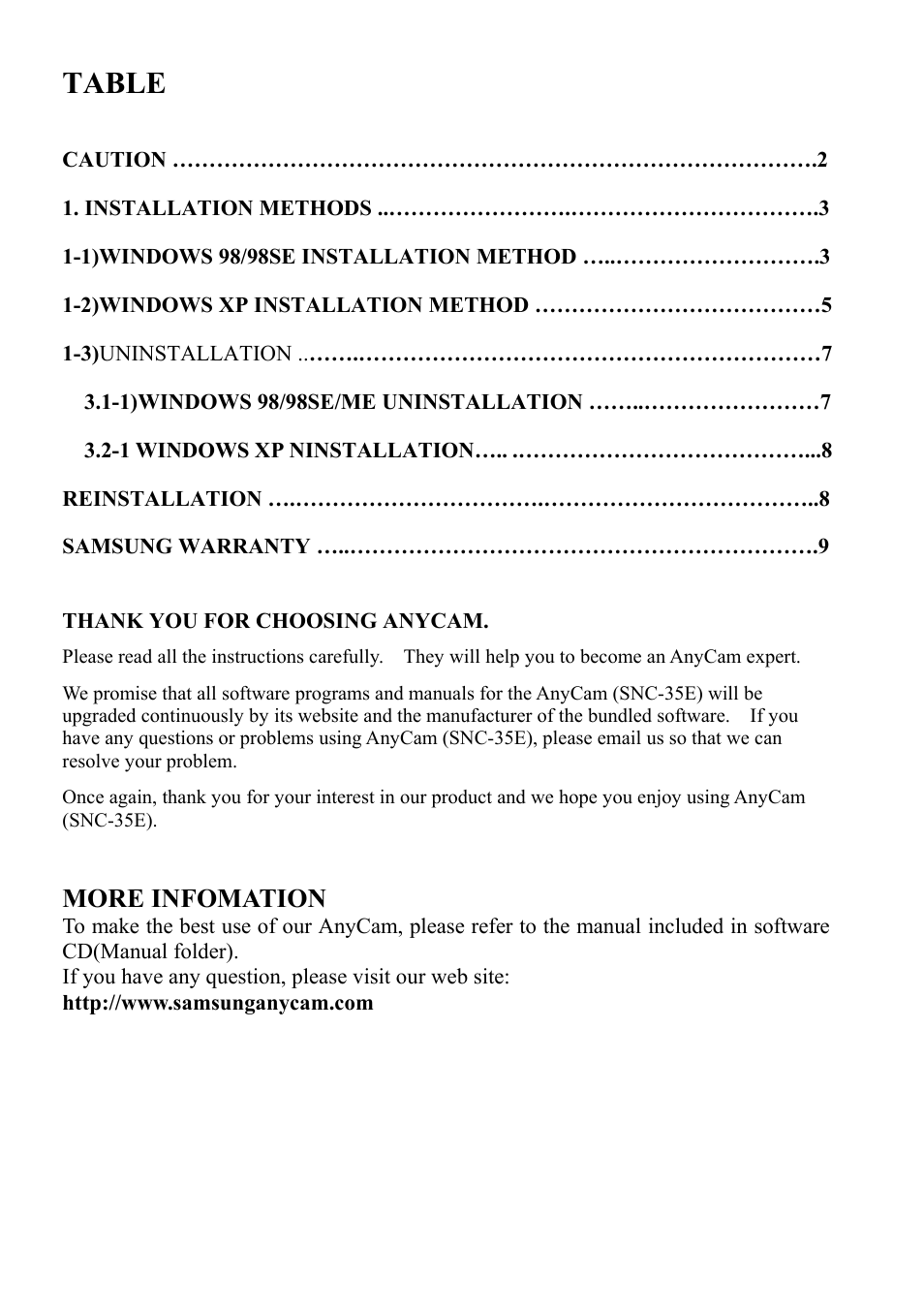 Samsung ANYCAM SNC-35E User Manual | 9 pages