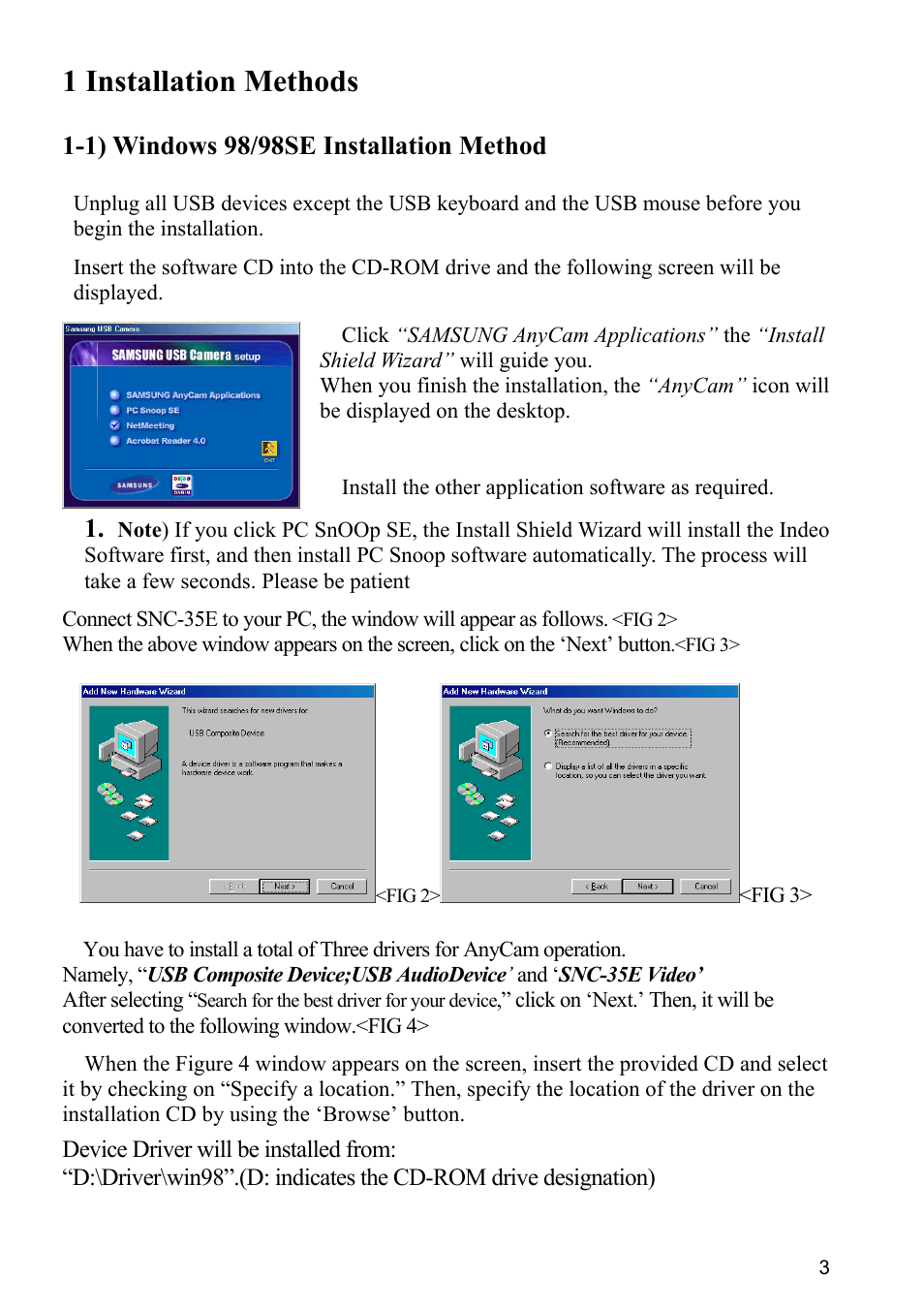 1 installation methods | Samsung ANYCAM SNC-35E User Manual | Page 3 / 9