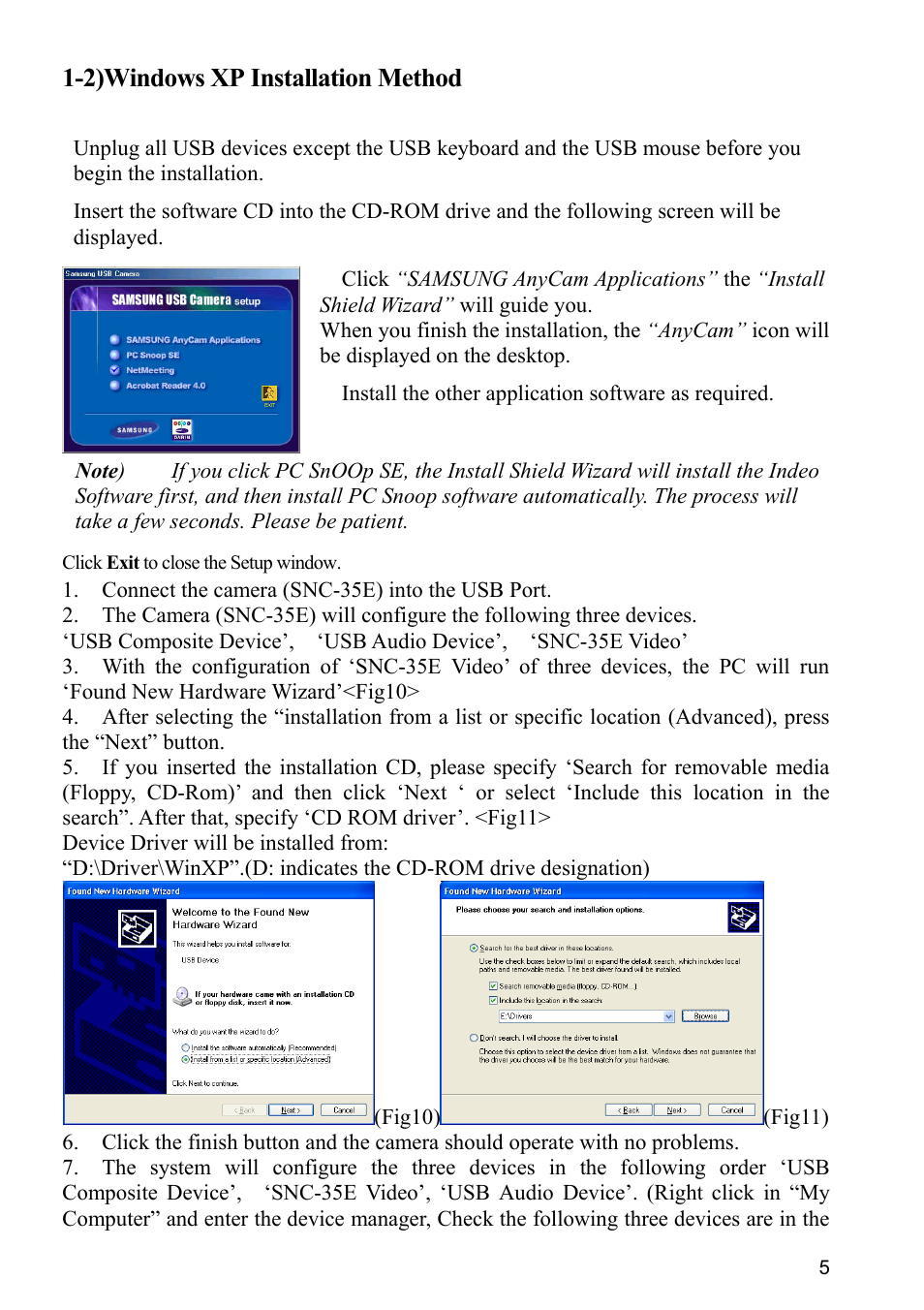 2)windows xp installation method | Samsung ANYCAM SNC-35E User Manual | Page 5 / 9