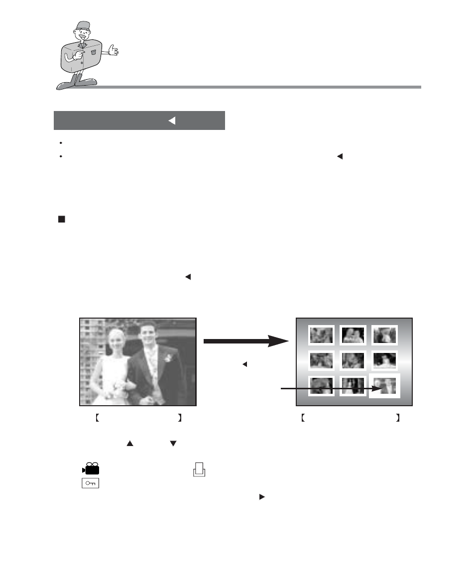 Play mode, Thumbnail/ left( ) button, Thumbnail display | Samsung Digimax 201 User Manual | Page 58 / 120