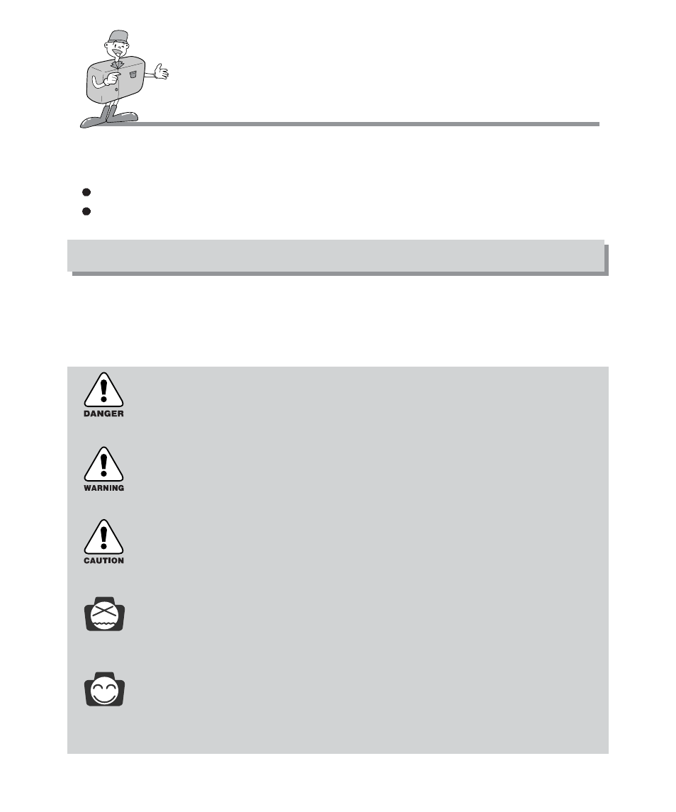 Getting to know your camera, Danger, Warning | Caution, Notice, Information, About the symbols | Samsung Digimax 201 User Manual | Page 6 / 120