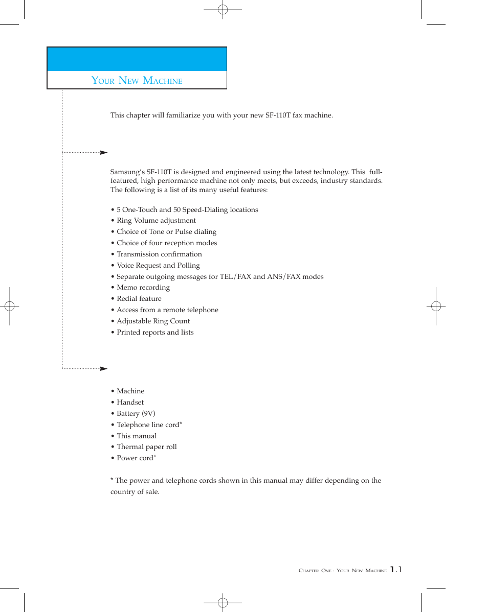 Features, Parts | Samsung SF 110T User Manual | Page 11 / 90
