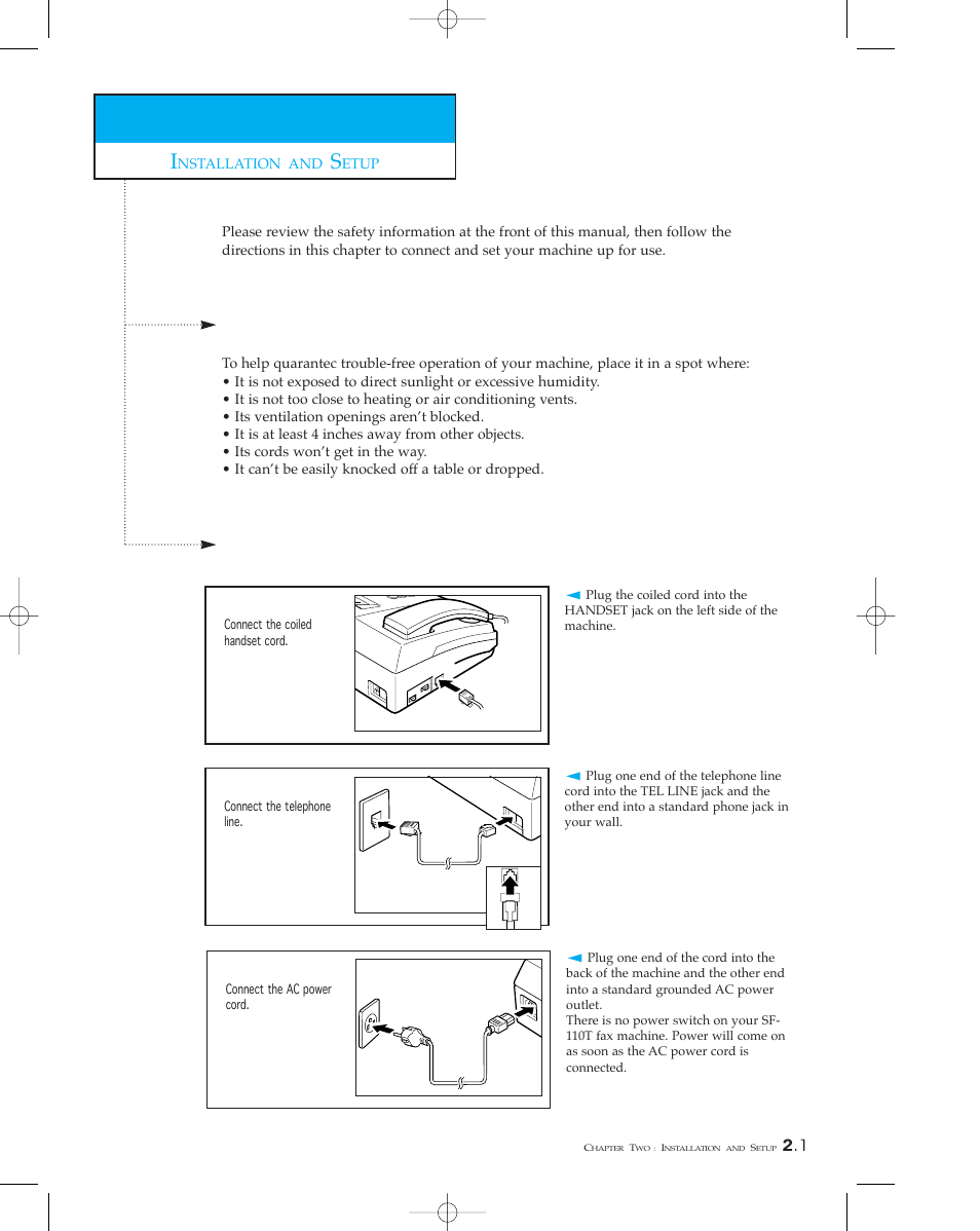 Choosing a location, Making the connections | Samsung SF 110T User Manual | Page 19 / 90