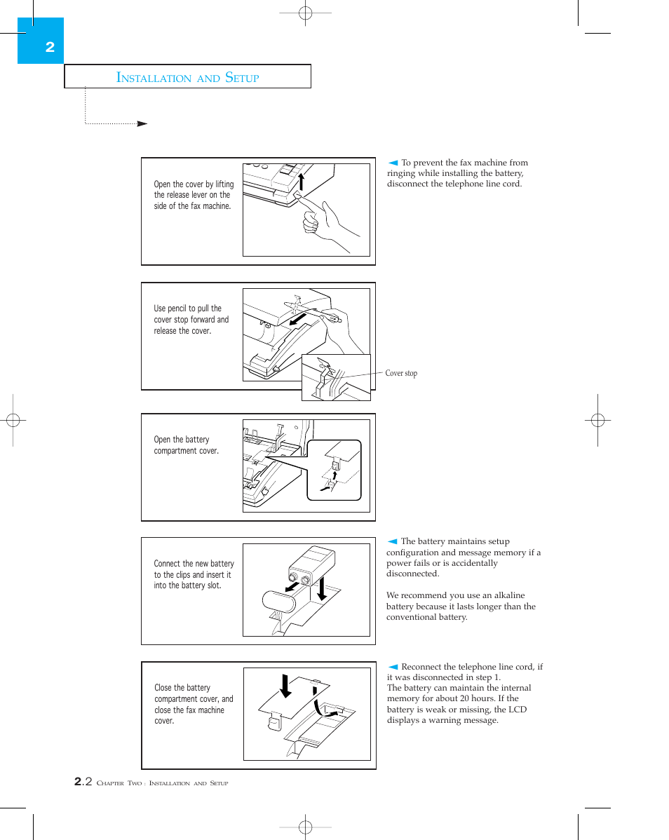 Installing the backup battery | Samsung SF 110T User Manual | Page 20 / 90