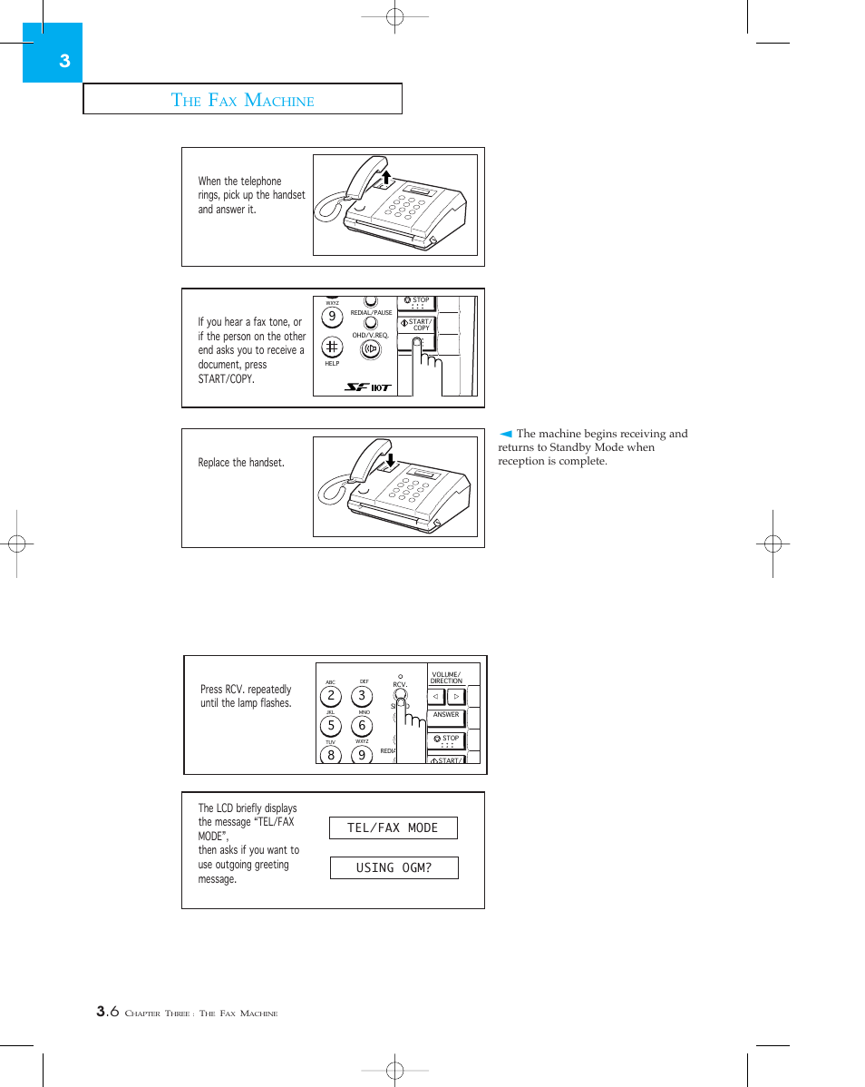 Receiving in tel/fax mode | Samsung SF 110T User Manual | Page 38 / 90