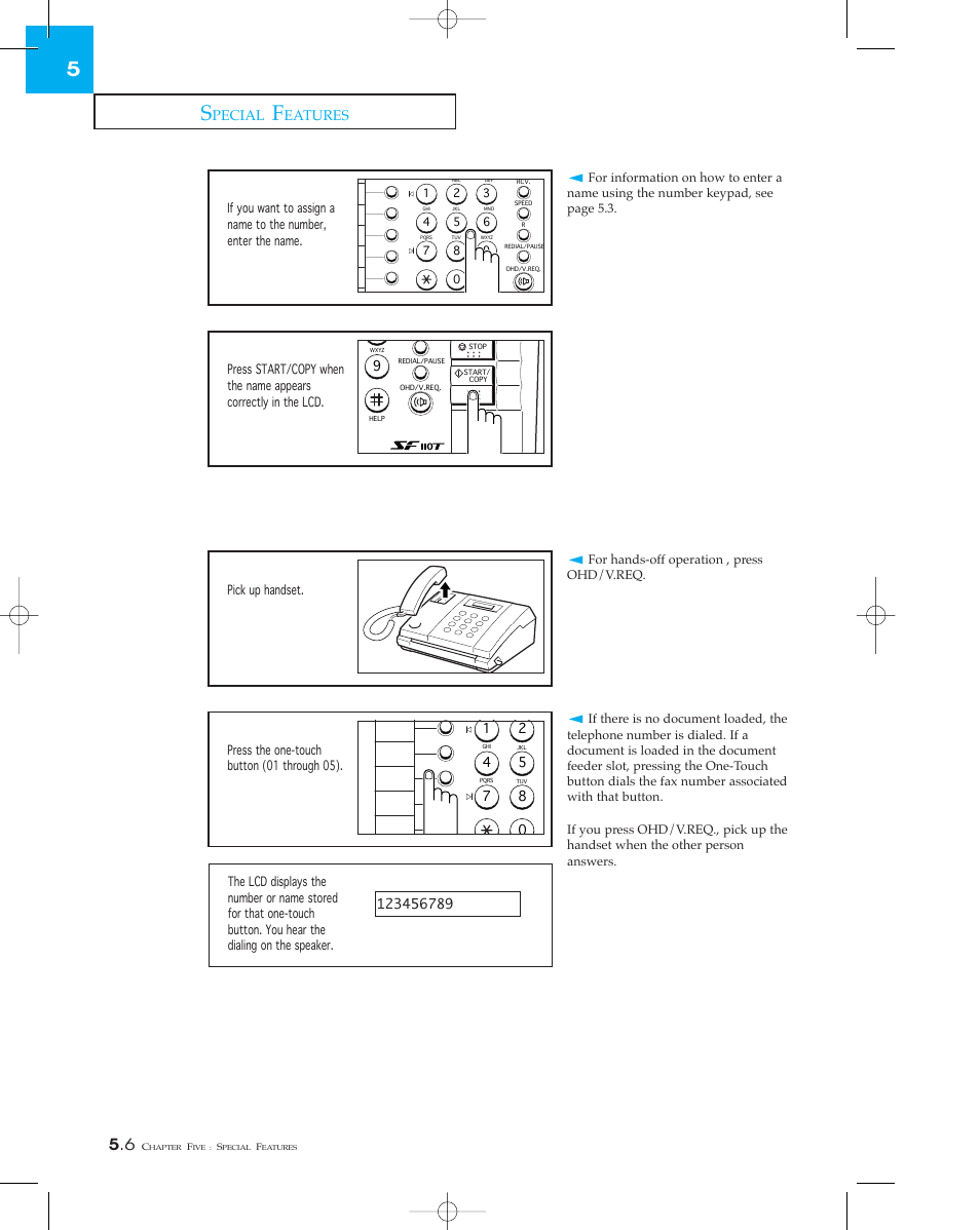 Dialing a one-touch number, Pecial, Eatures | Samsung SF 110T User Manual | Page 64 / 90