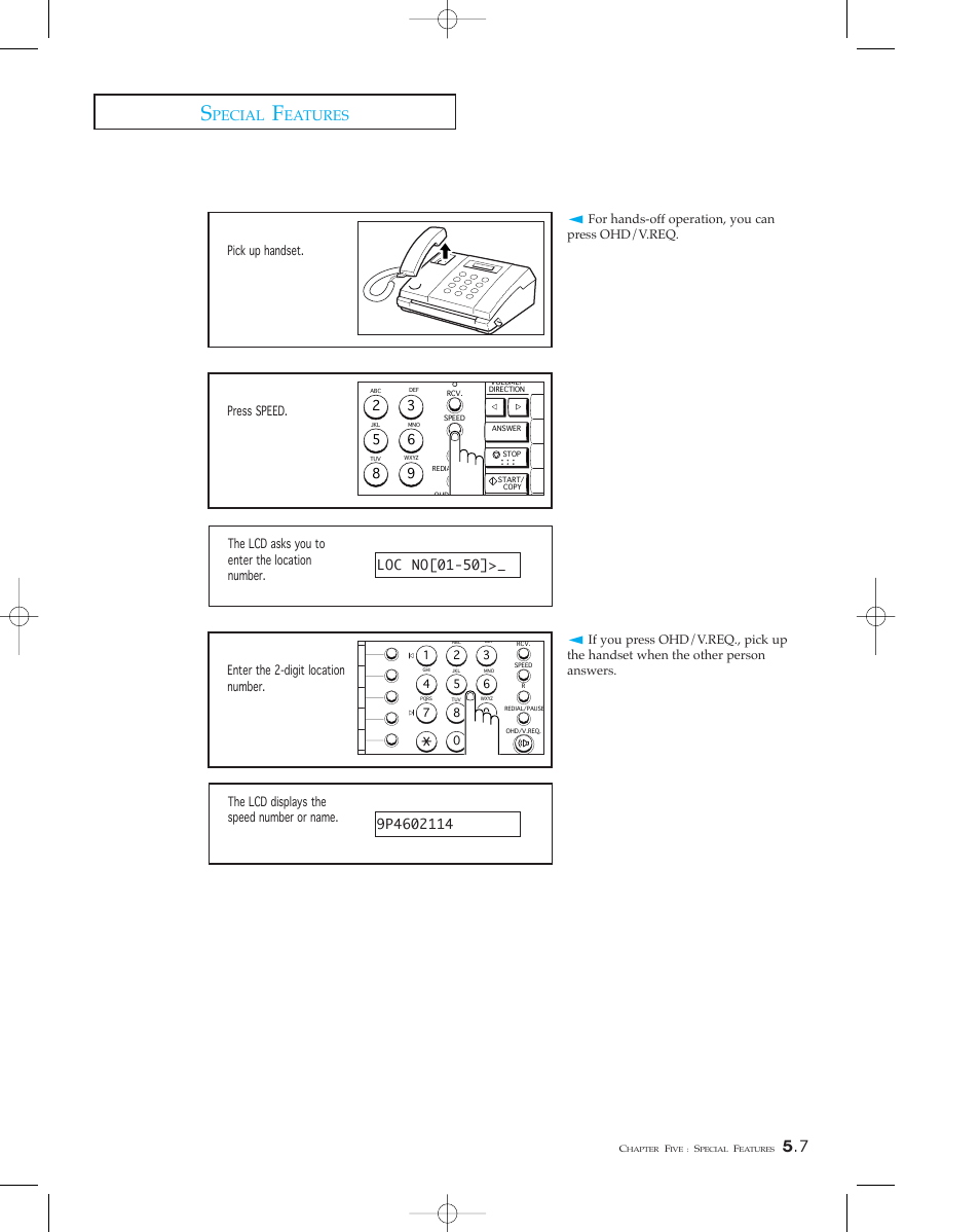 Dialing a speed number, Pecial, Eatures | Samsung SF 110T User Manual | Page 65 / 90