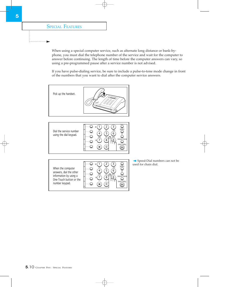 Chain dialing, Pecial, Eatures | Samsung SF 110T User Manual | Page 68 / 90