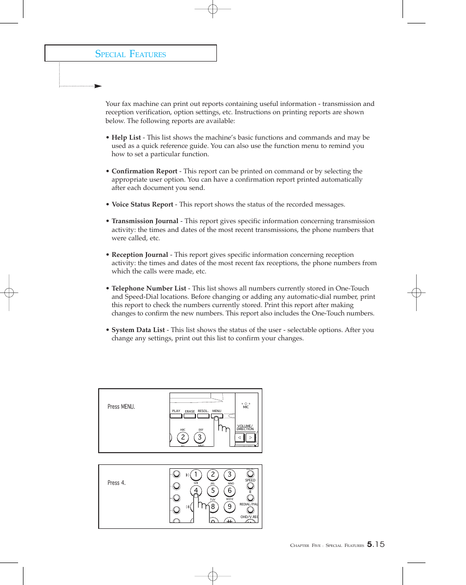 User reports, Printing reports | Samsung SF 110T User Manual | Page 73 / 90