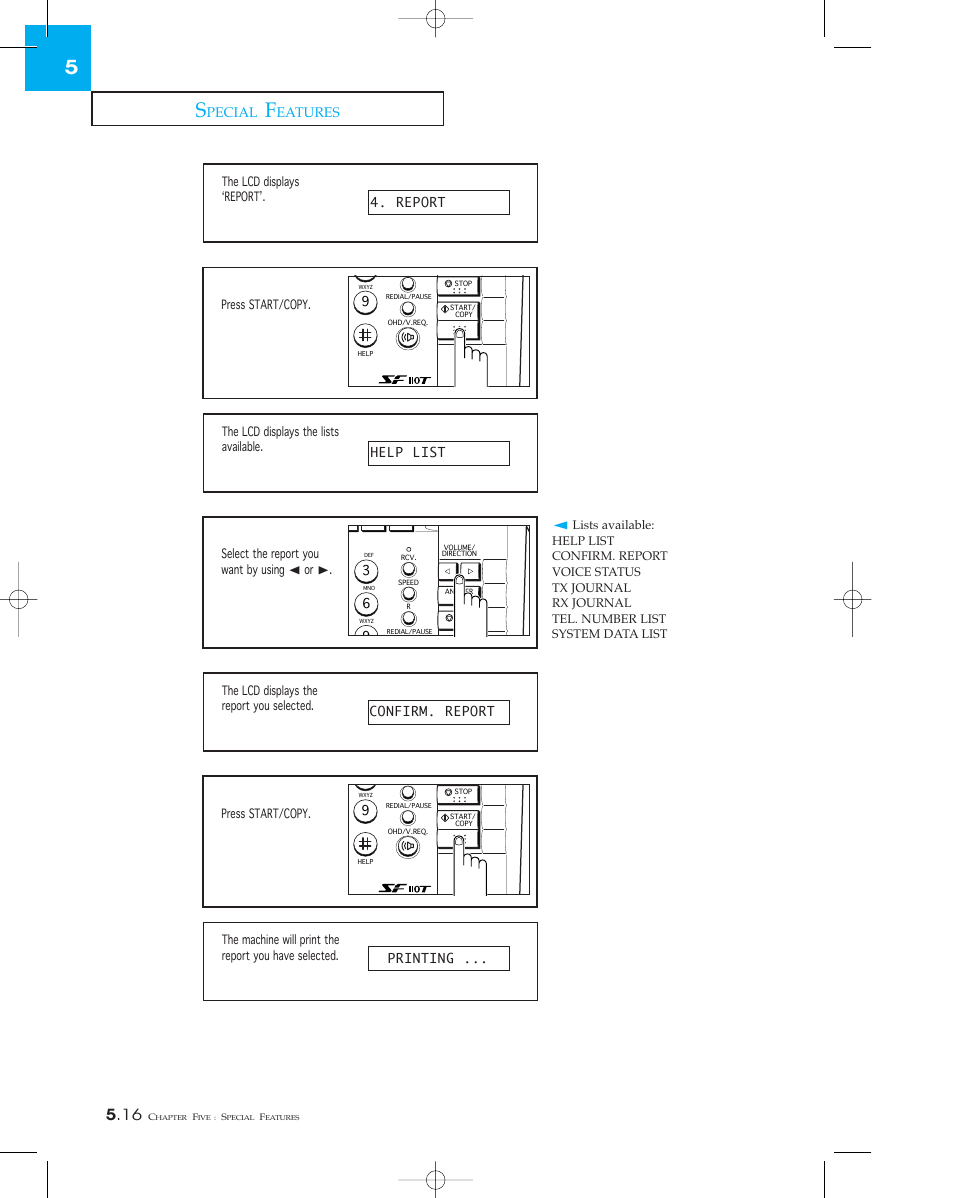 Pecial, Eatures | Samsung SF 110T User Manual | Page 74 / 90