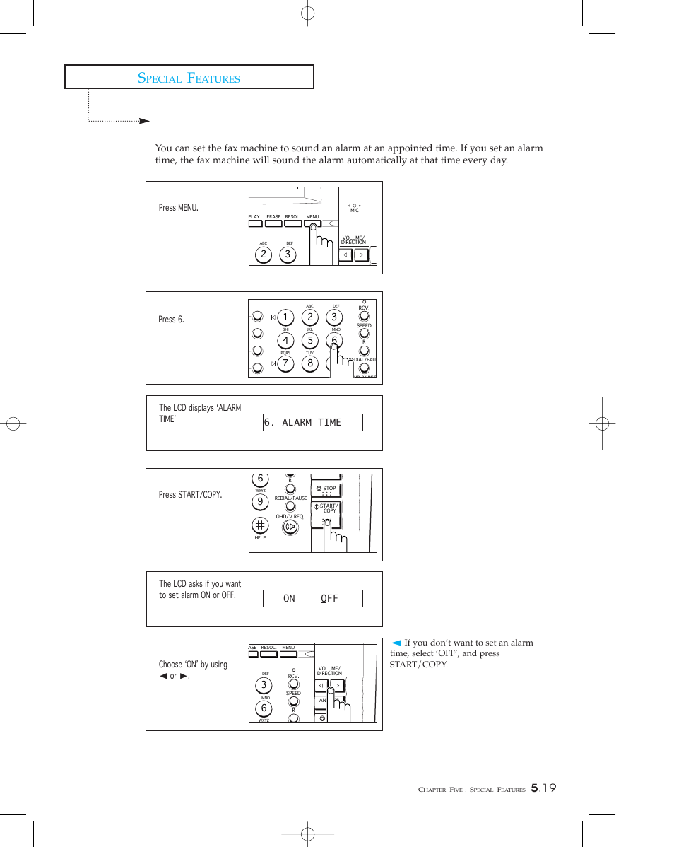 Alarm, Pecial, Eatures | Samsung SF 110T User Manual | Page 77 / 90