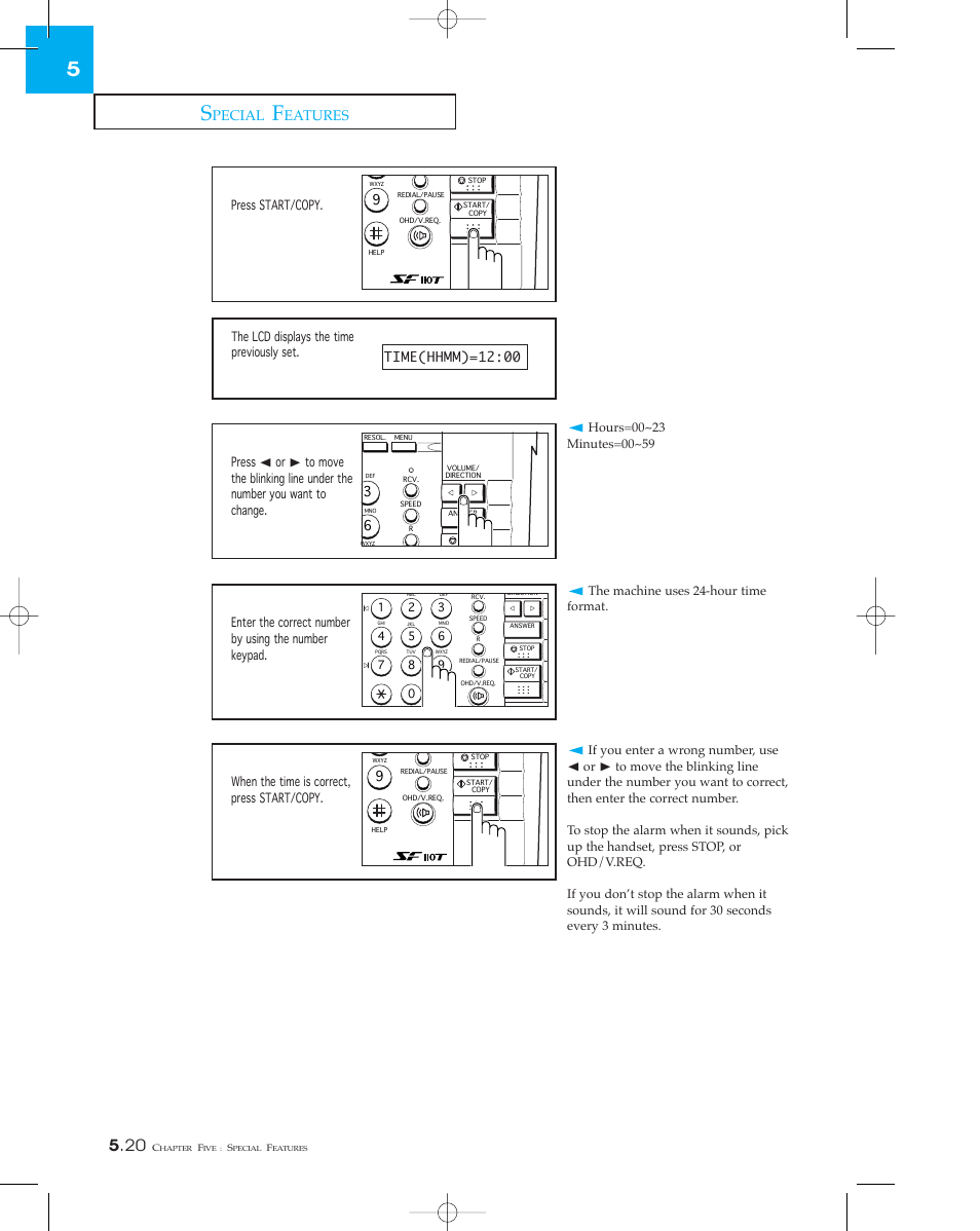 Pecial, Eatures, Time(hhmm)=12:00 | Samsung SF 110T User Manual | Page 78 / 90