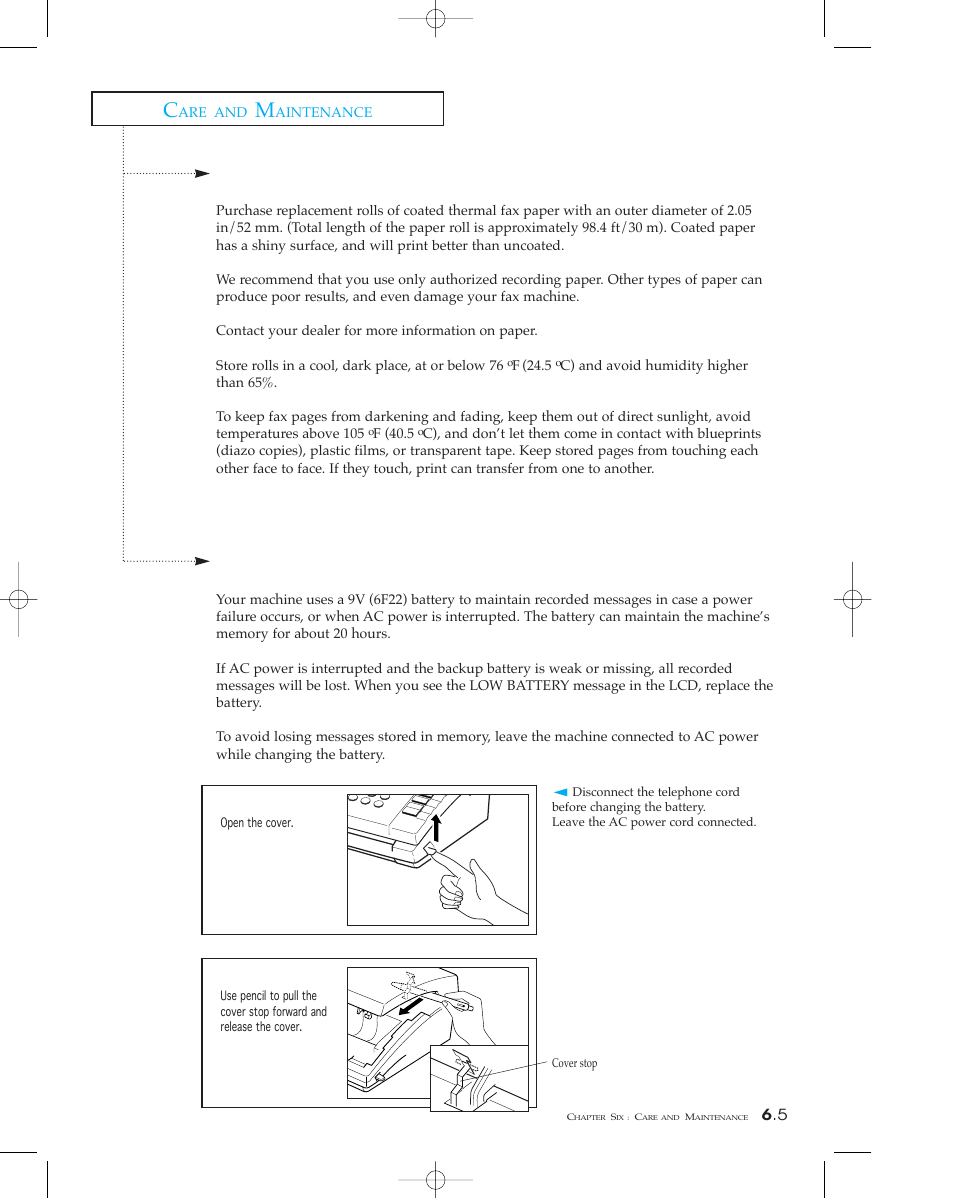 Purchasing and storing paper, Replacing the backup battery | Samsung SF 110T User Manual | Page 84 / 90