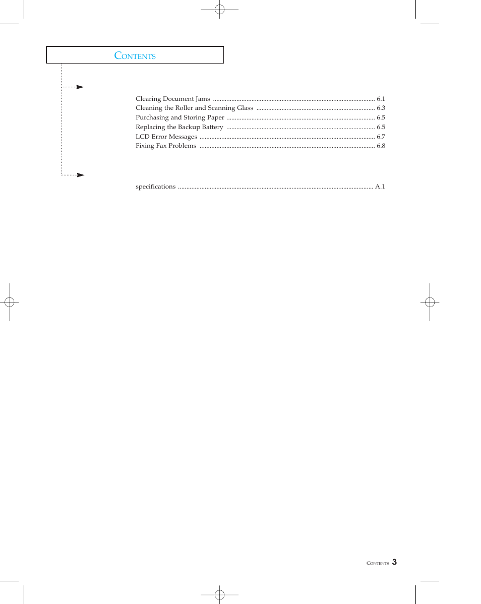 Chapter 6 care and maintenance, Appendix | Samsung SF 110T User Manual | Page 9 / 90