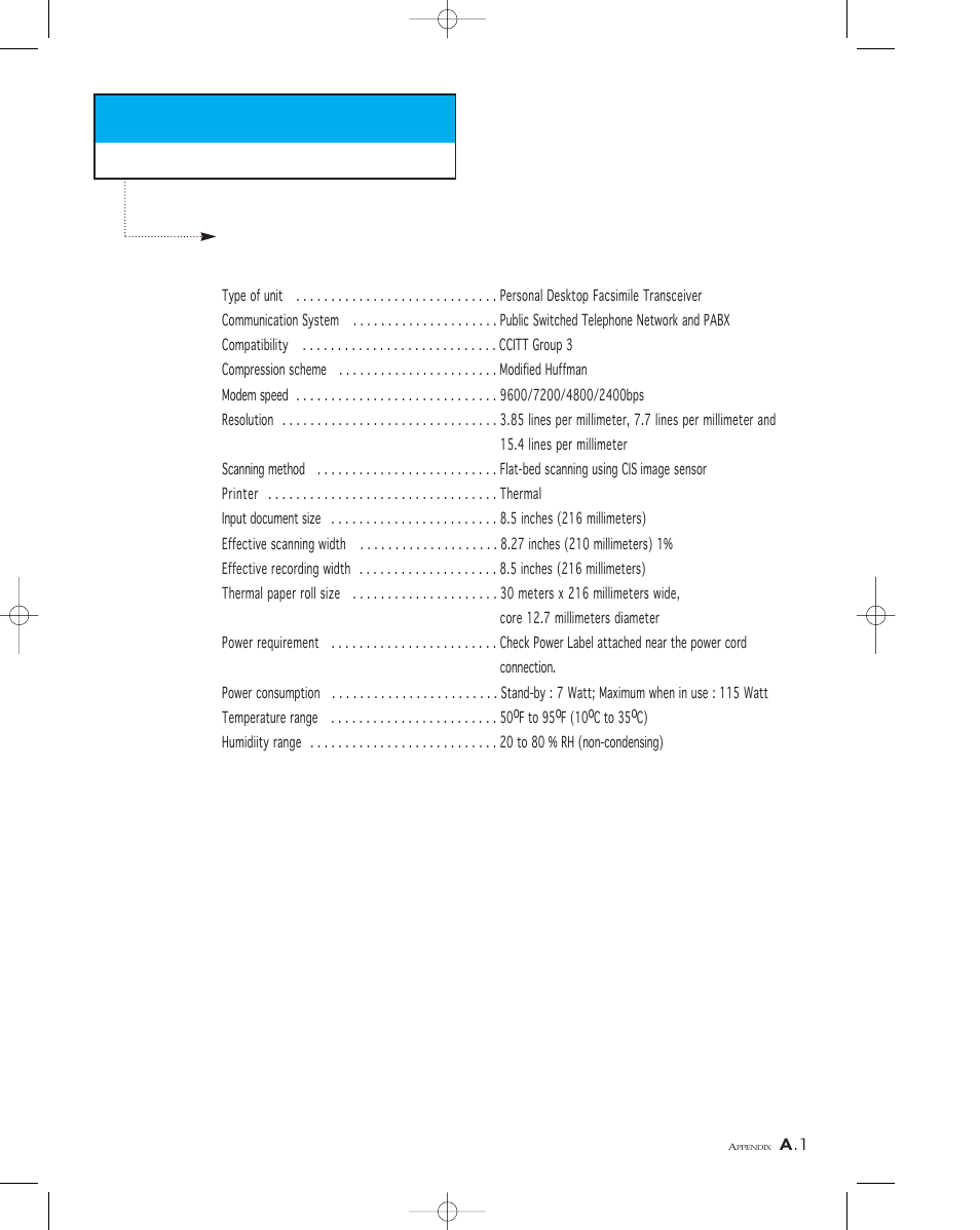 Specifications | Samsung SF 110T User Manual | Page 90 / 90