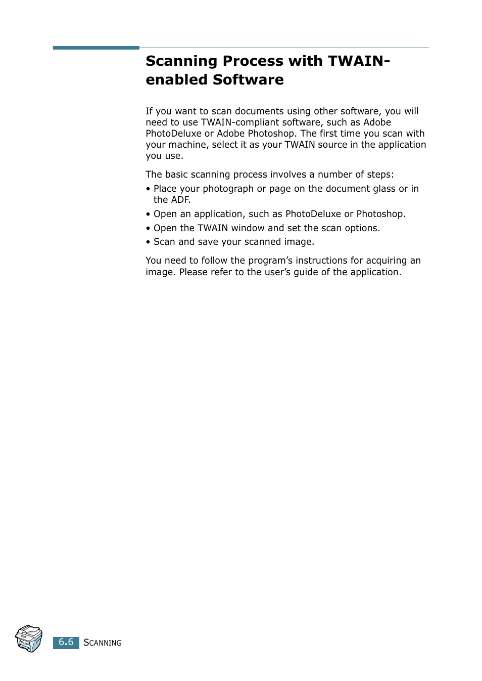 Scanning process with twain- enabled software, Scanning process with twain-enabled software | Samsung SCX-4216F User Manual | Page 107 / 225