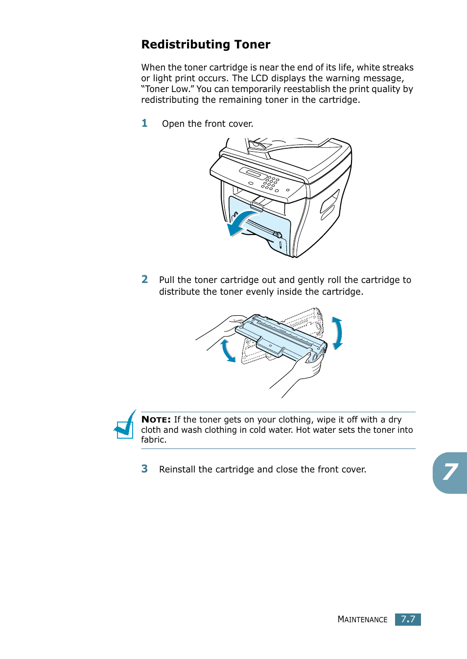 Redistributing toner | Samsung SCX-4216F User Manual | Page 114 / 225
