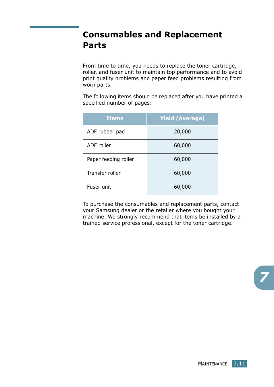 Consumables and replacement parts | Samsung SCX-4216F User Manual | Page 118 / 225