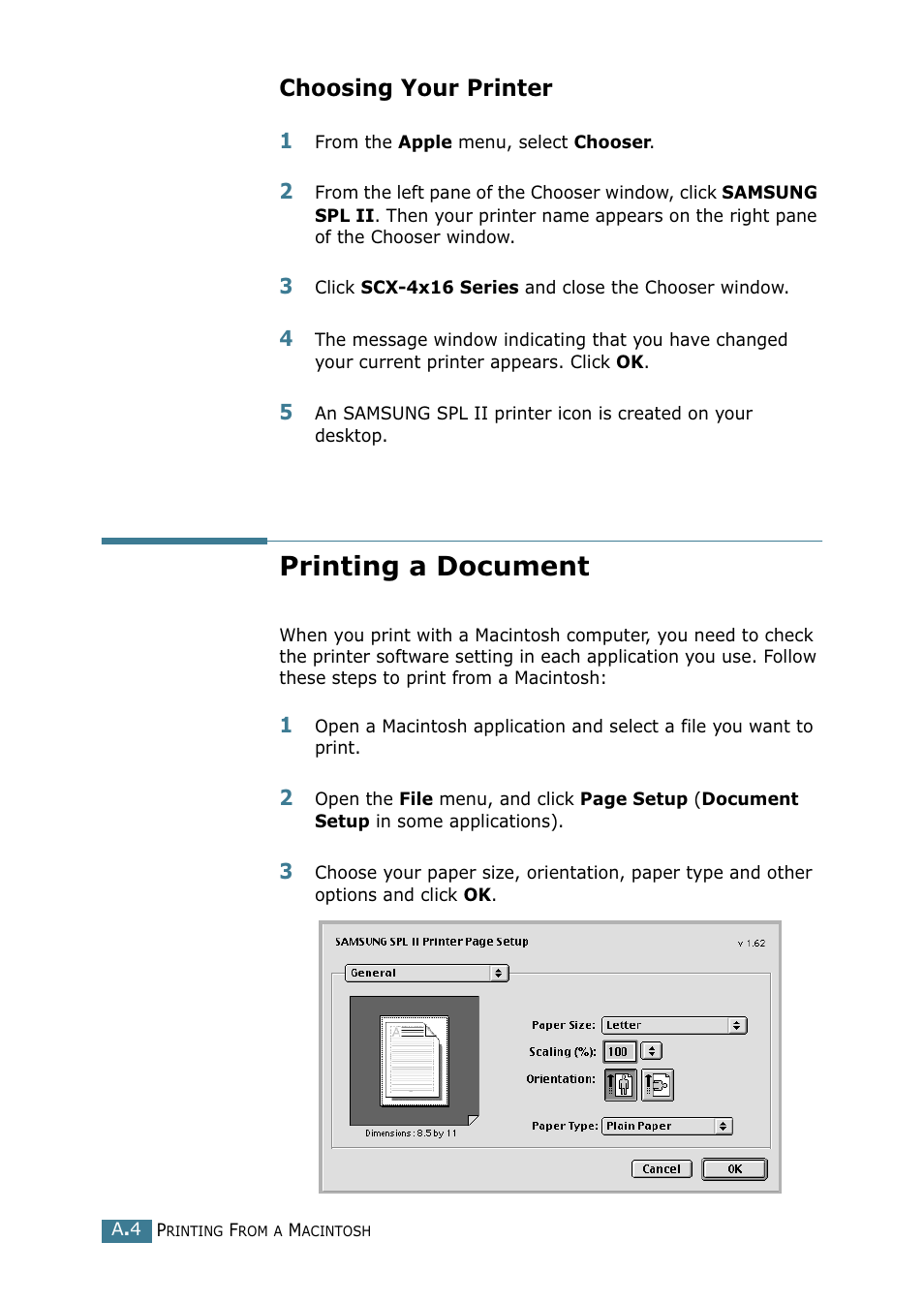 Choosing your printer, Printing a document | Samsung SCX-4216F User Manual | Page 149 / 225