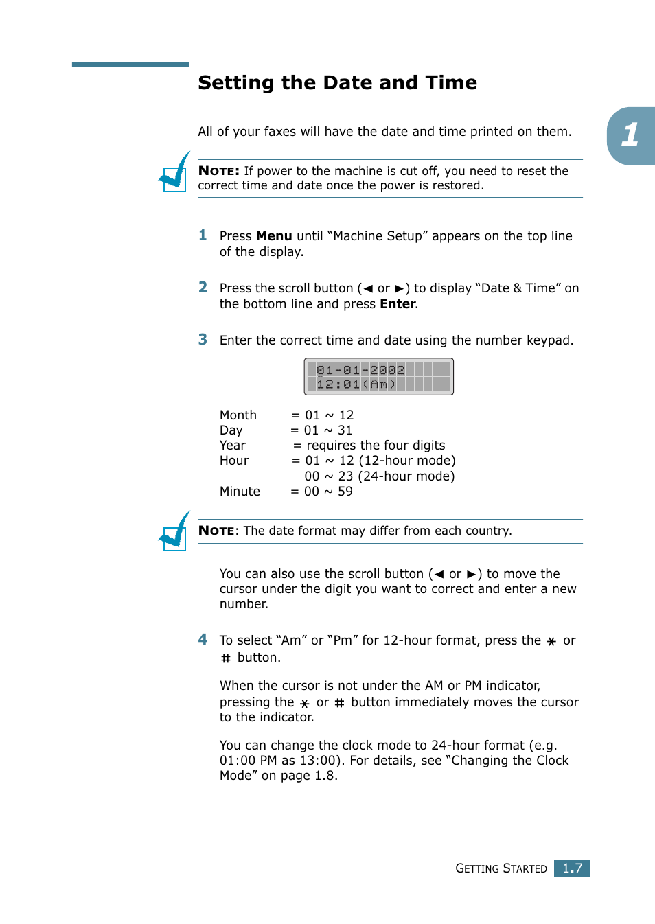 Setting the date and time | Samsung SCX-4216F User Manual | Page 175 / 225