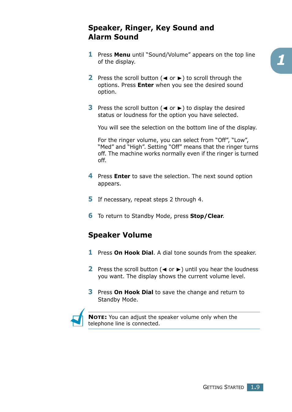 Speaker, ringer, key sound and alarm sound, Speaker volume | Samsung SCX-4216F User Manual | Page 177 / 225