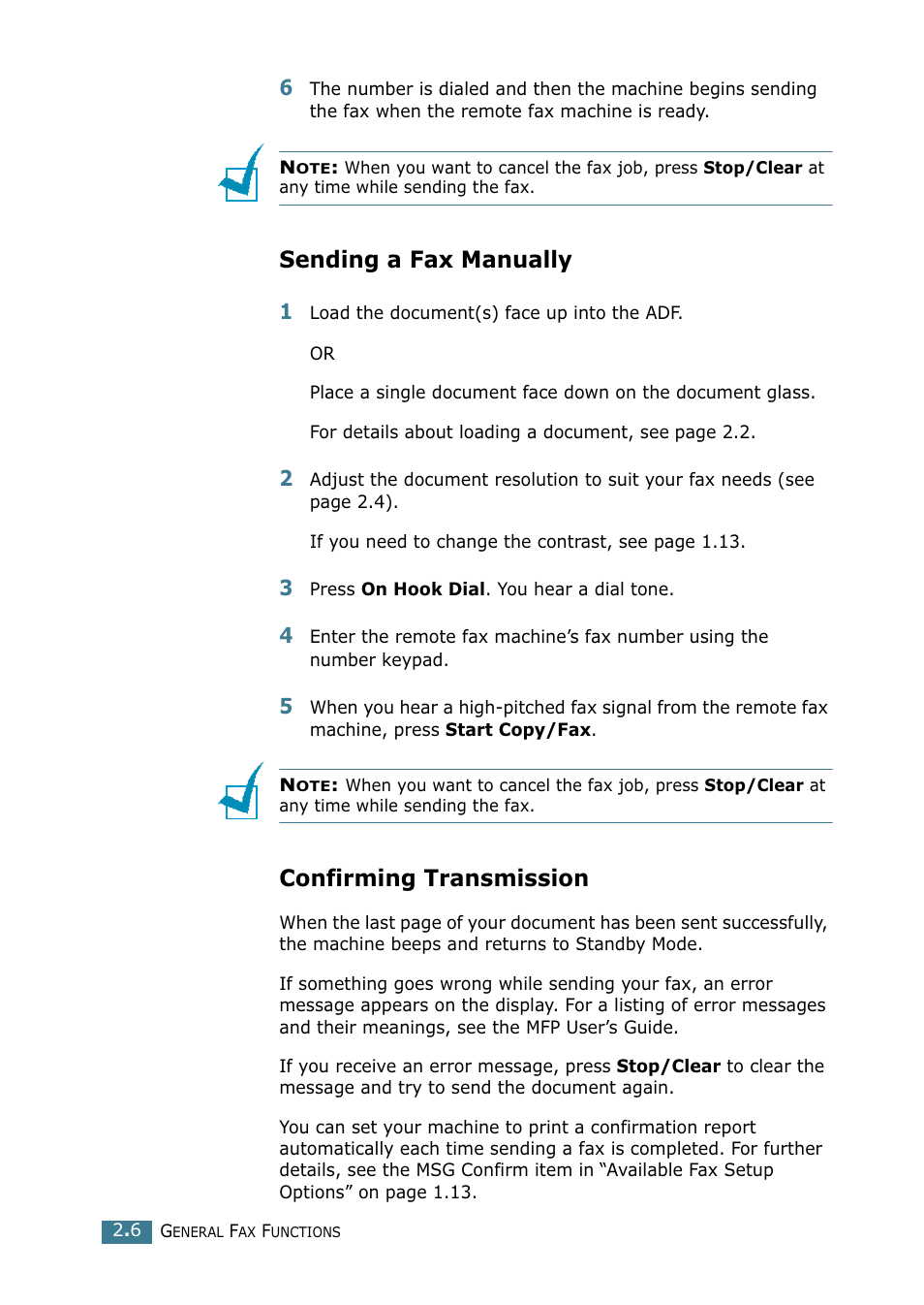 Sending a fax manually, Confirming transmission, Sending a fax manually confirming transmission | Samsung SCX-4216F User Manual | Page 190 / 225