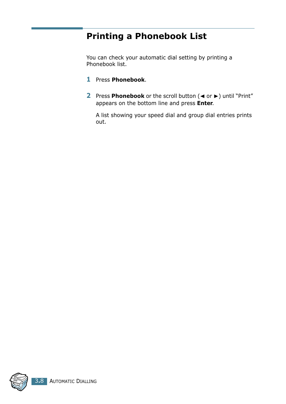 Printing a phonebook list | Samsung SCX-4216F User Manual | Page 204 / 225