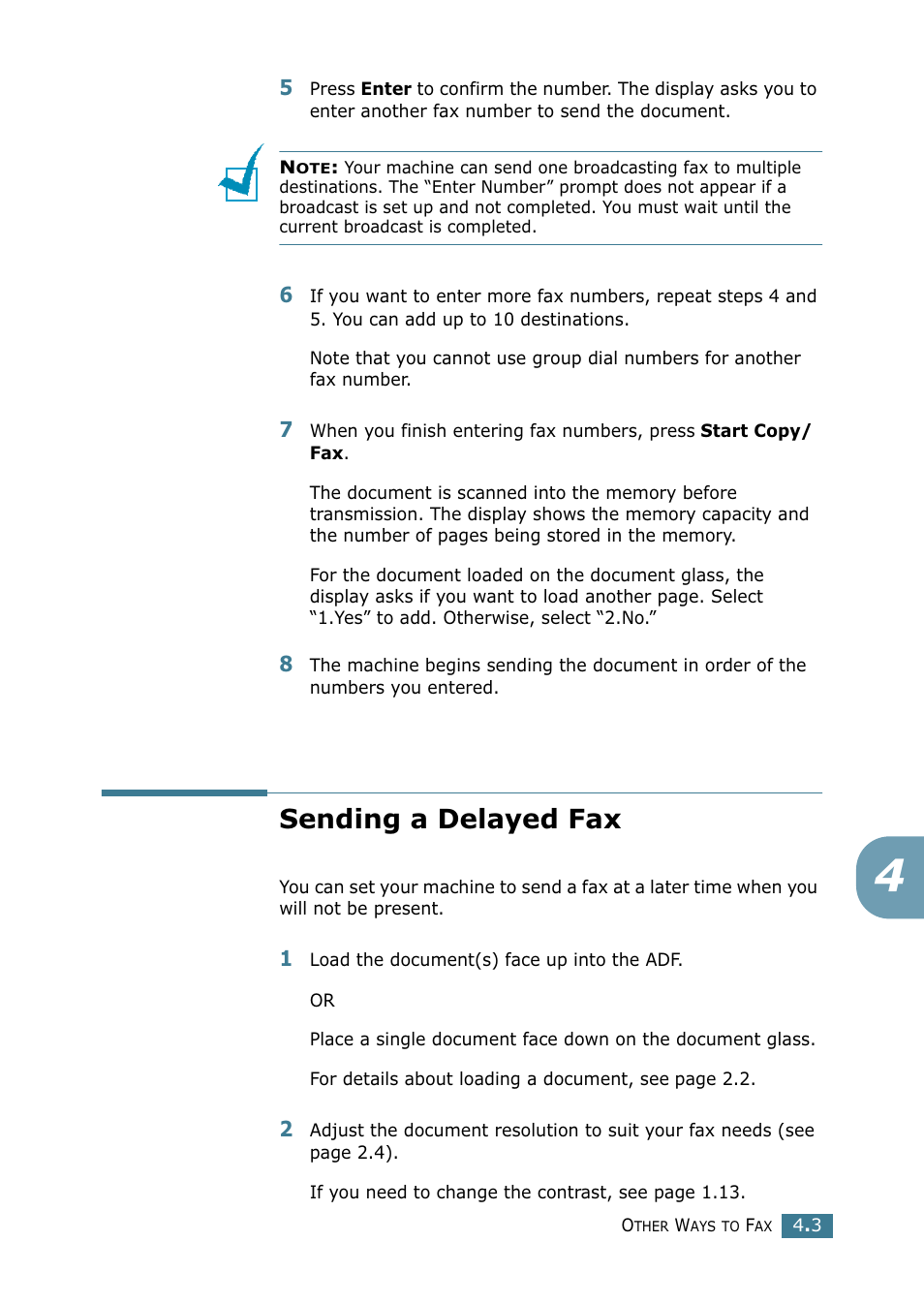 Sending a delayed fax | Samsung SCX-4216F User Manual | Page 207 / 225