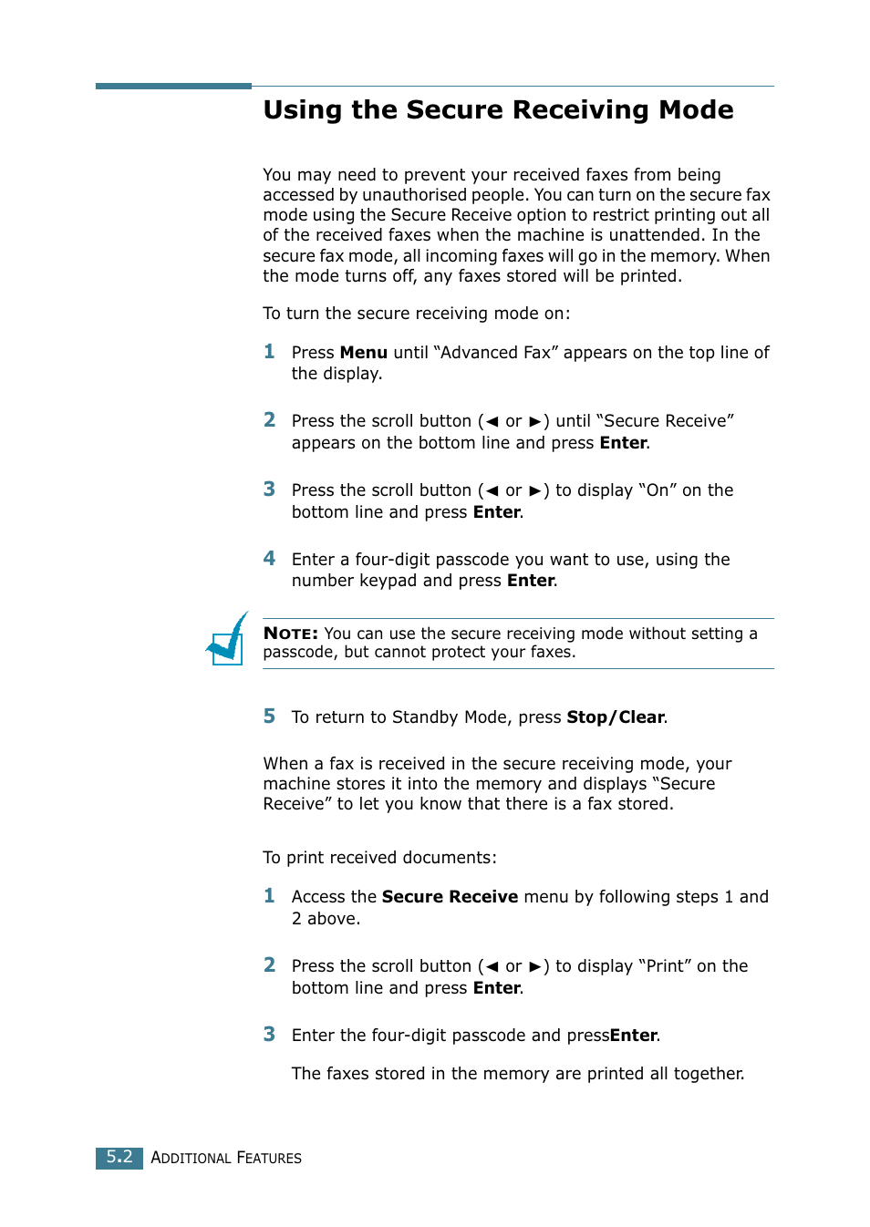 Using the secure receiving mode | Samsung SCX-4216F User Manual | Page 214 / 225