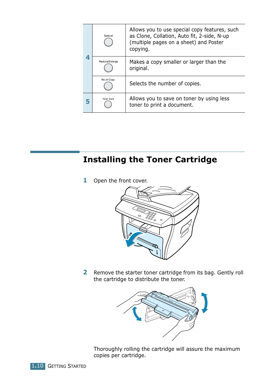 Installing the toner cartridge | Samsung SCX-4216F User Manual | Page 27 / 225