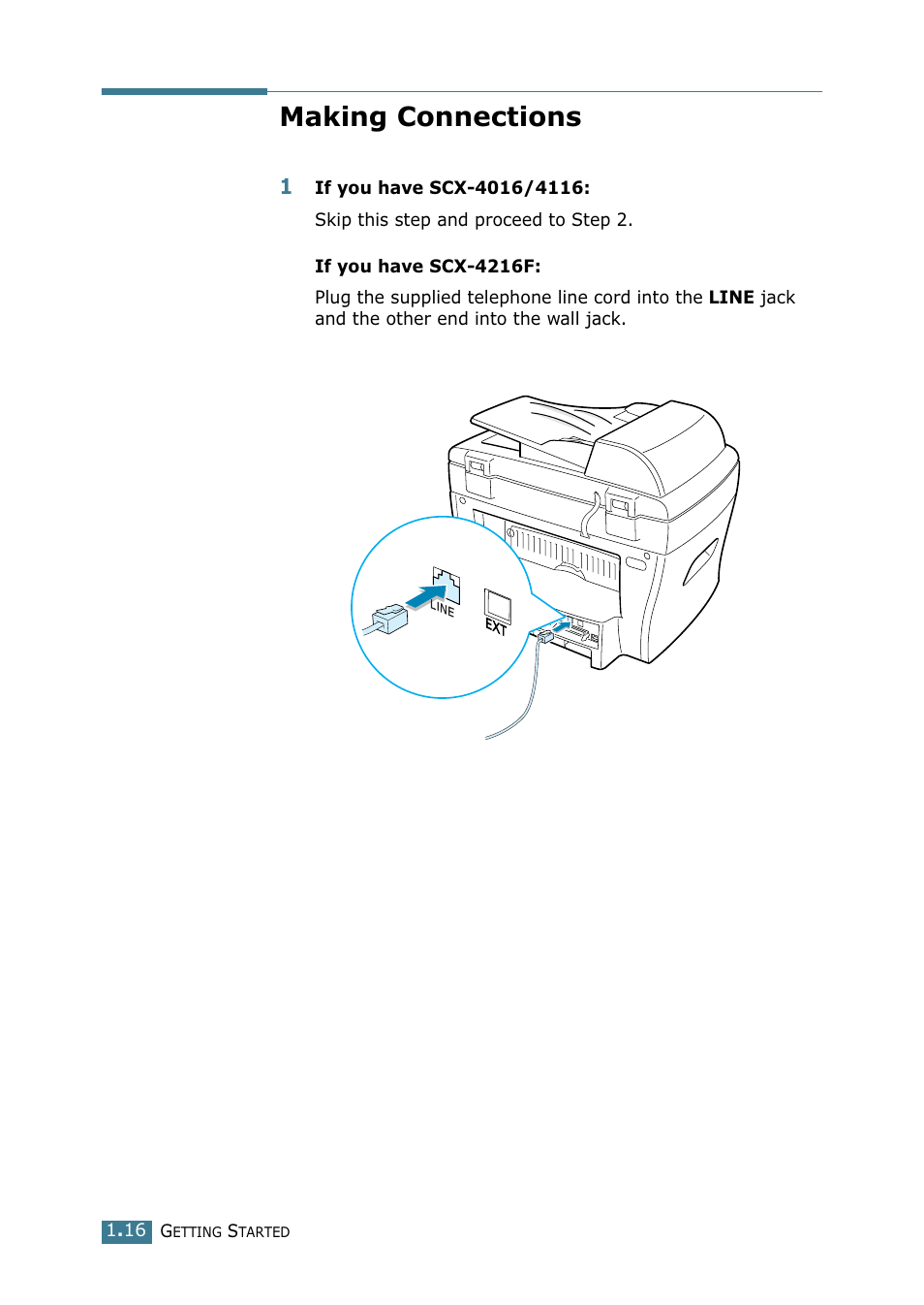 Making connections | Samsung SCX-4216F User Manual | Page 33 / 225
