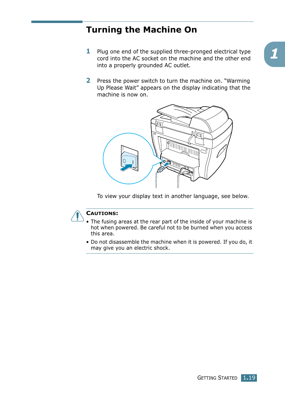 Turning the machine on | Samsung SCX-4216F User Manual | Page 36 / 225