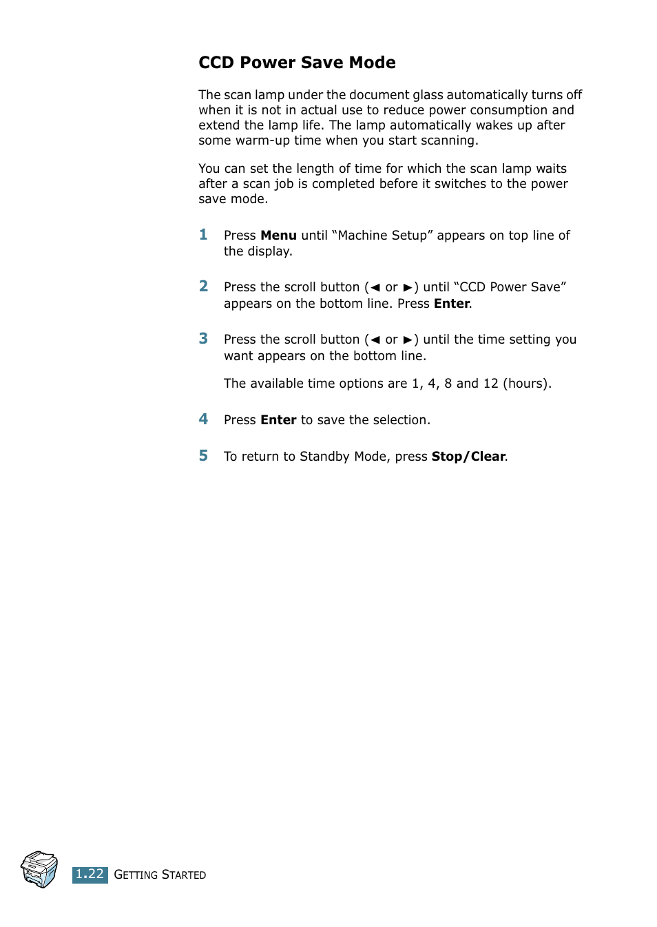 Ccd power save mode | Samsung SCX-4216F User Manual | Page 39 / 225