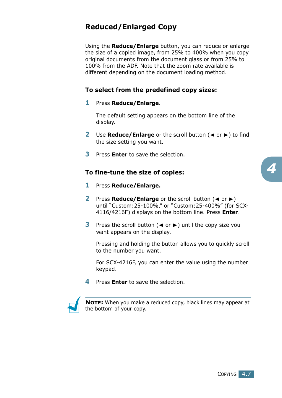 Reduced/enlarged copy | Samsung SCX-4216F User Manual | Page 70 / 225